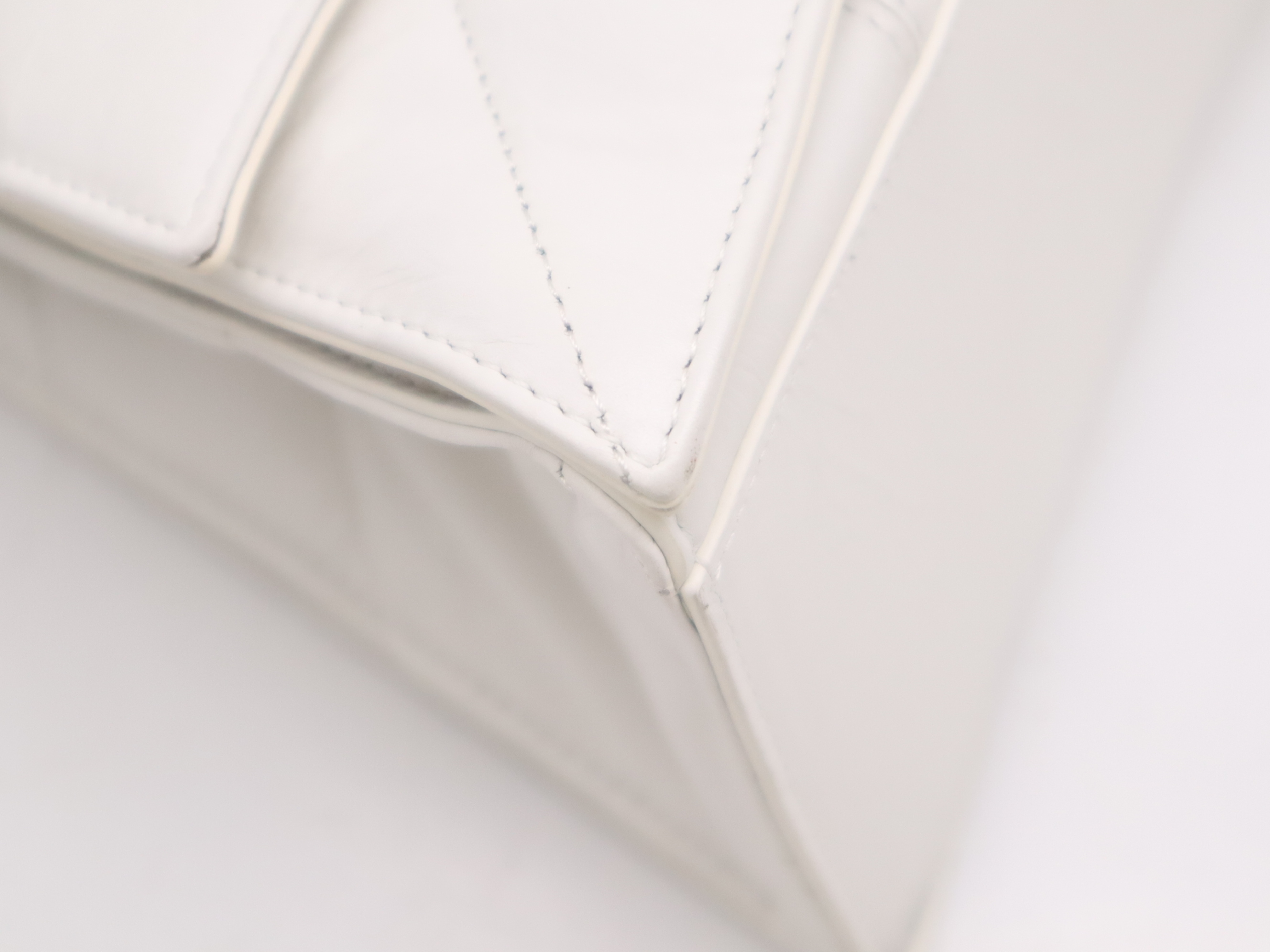 Leather Crushed Chain Shoulder Bag, White, Silver Hardware — view 9