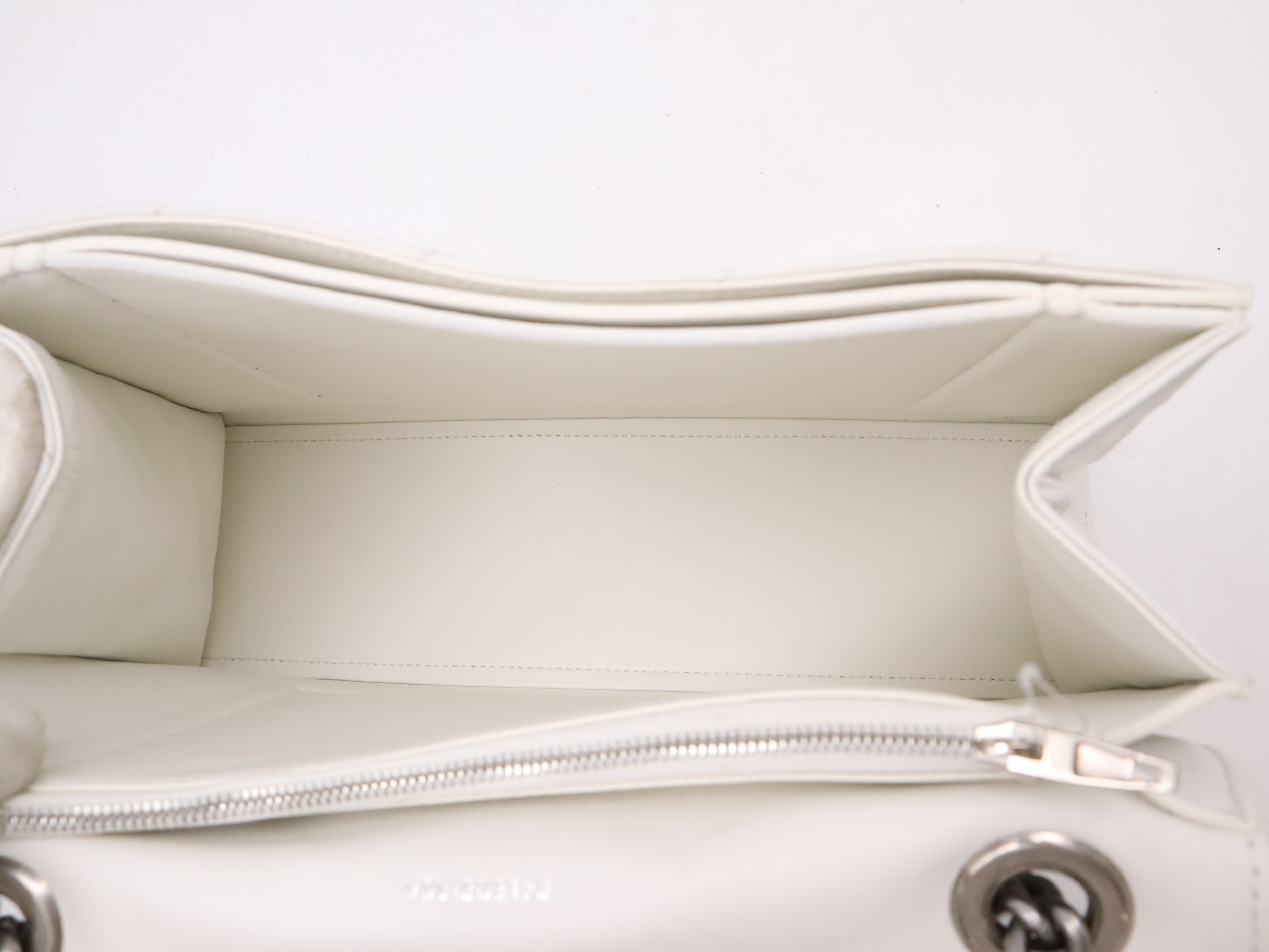 Leather Crushed Chain Shoulder Bag, White, Silver Hardware — view 10