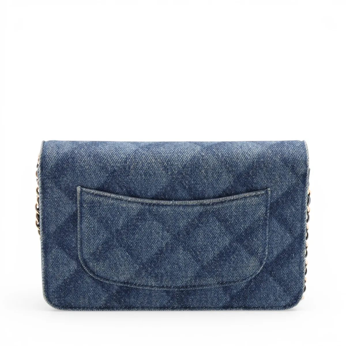 Matelassé Denim Chain Wallet, Blue, Gold Hardware, L0A1GE78, Random Plate, AP0250 — view 2