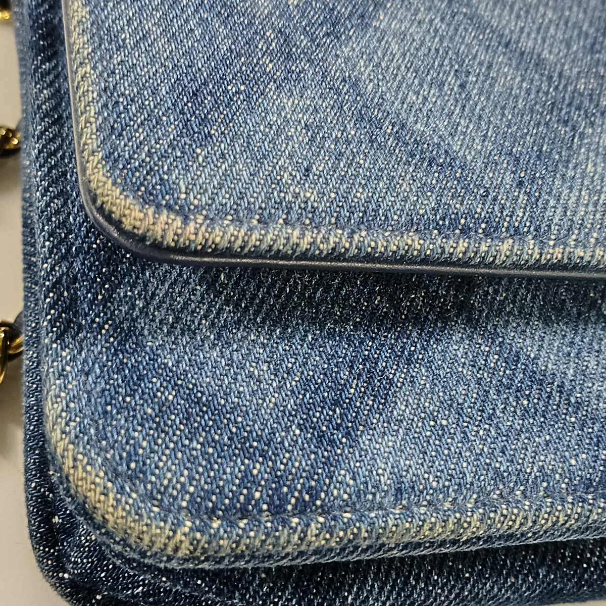 Matelassé Denim Chain Wallet, Blue, Gold Hardware, L0A1GE78, Random Plate, AP0250 — view 12