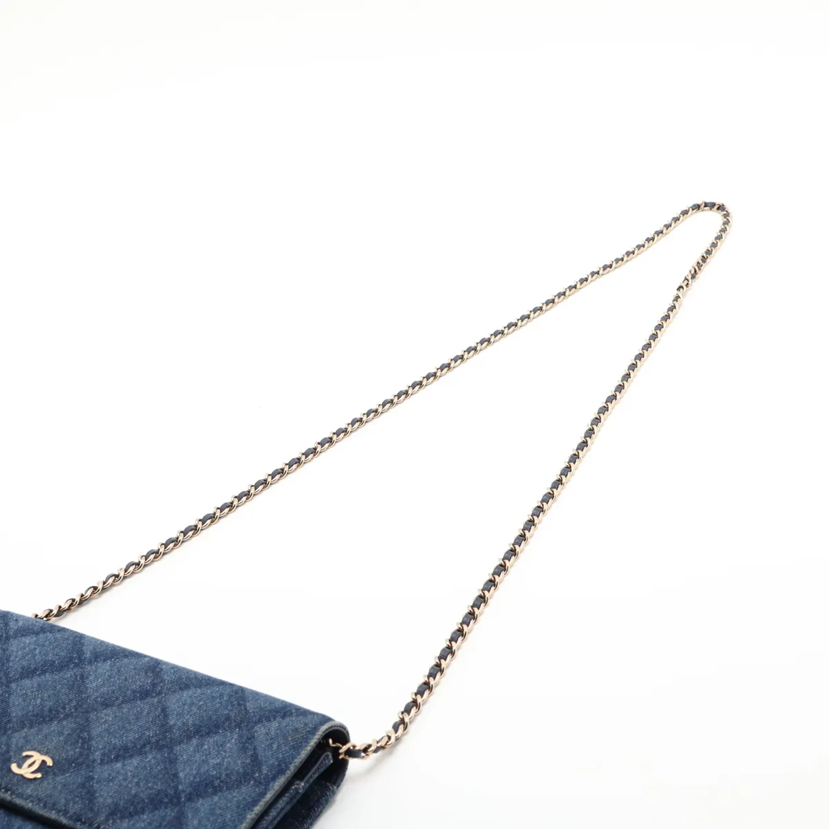 Matelassé Denim Chain Wallet, Blue, Gold Hardware, L0A1GE78, Random Plate, AP0250 — view 5