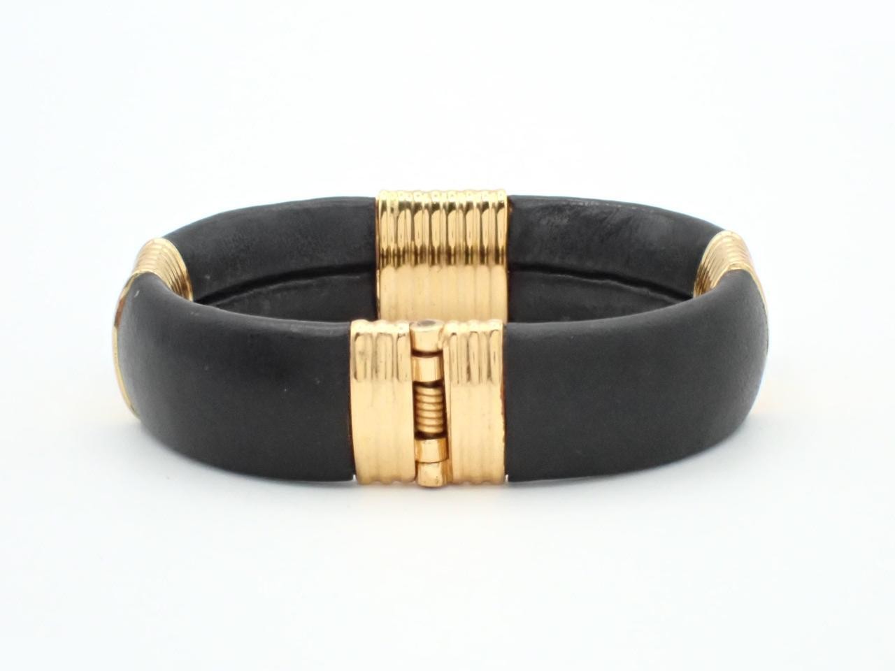 Anagram Gold (plated) / Black (lambskin) Bracelet/Bangle — view 2