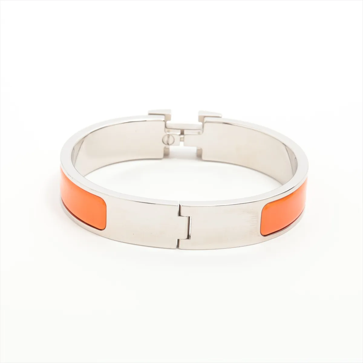 Clic Clac H Bangle Bracelet, Enamel x Metal, Orange x Silver, — view 2