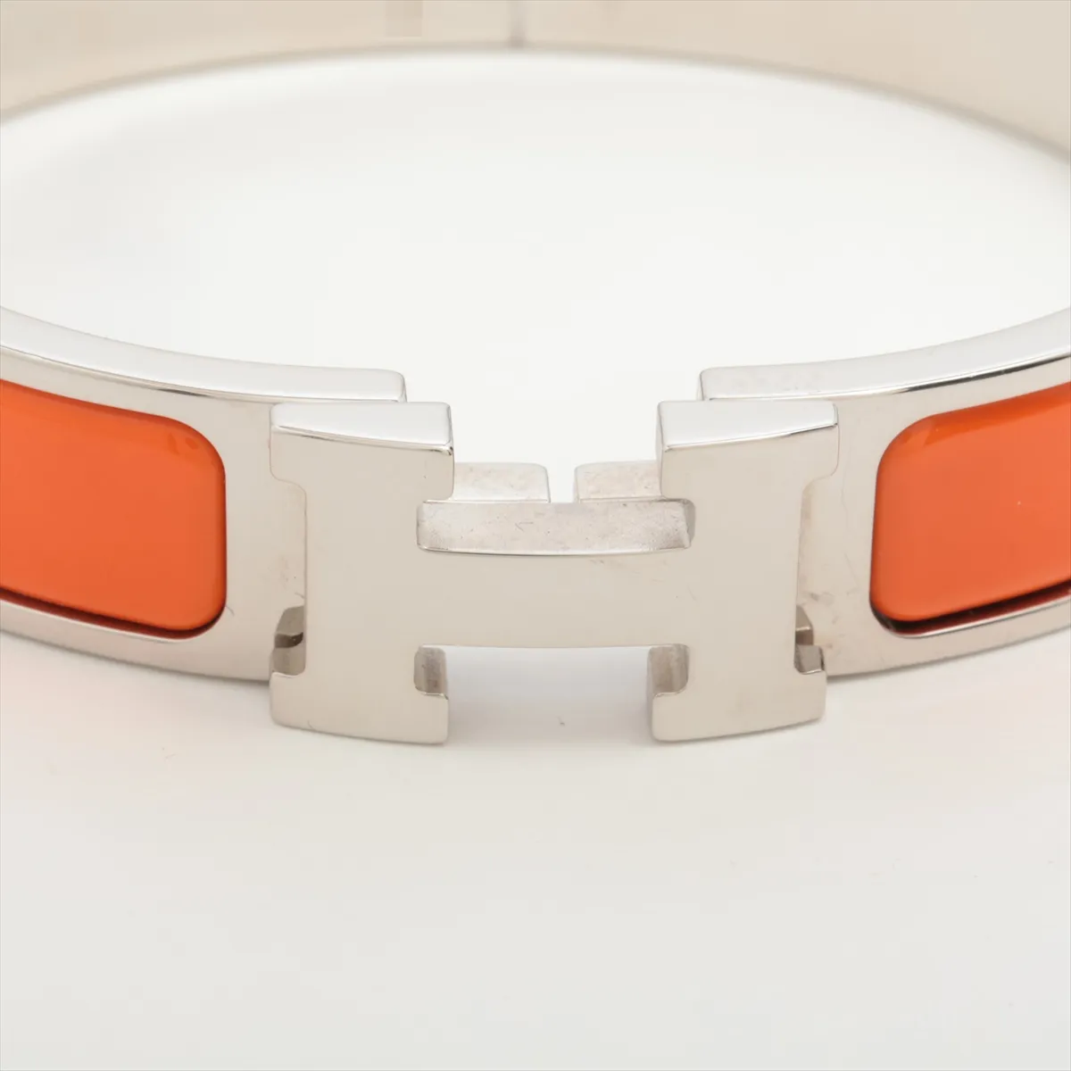 Clic Clac H Bangle Bracelet, Enamel x Metal, Orange x Silver, — view 3
