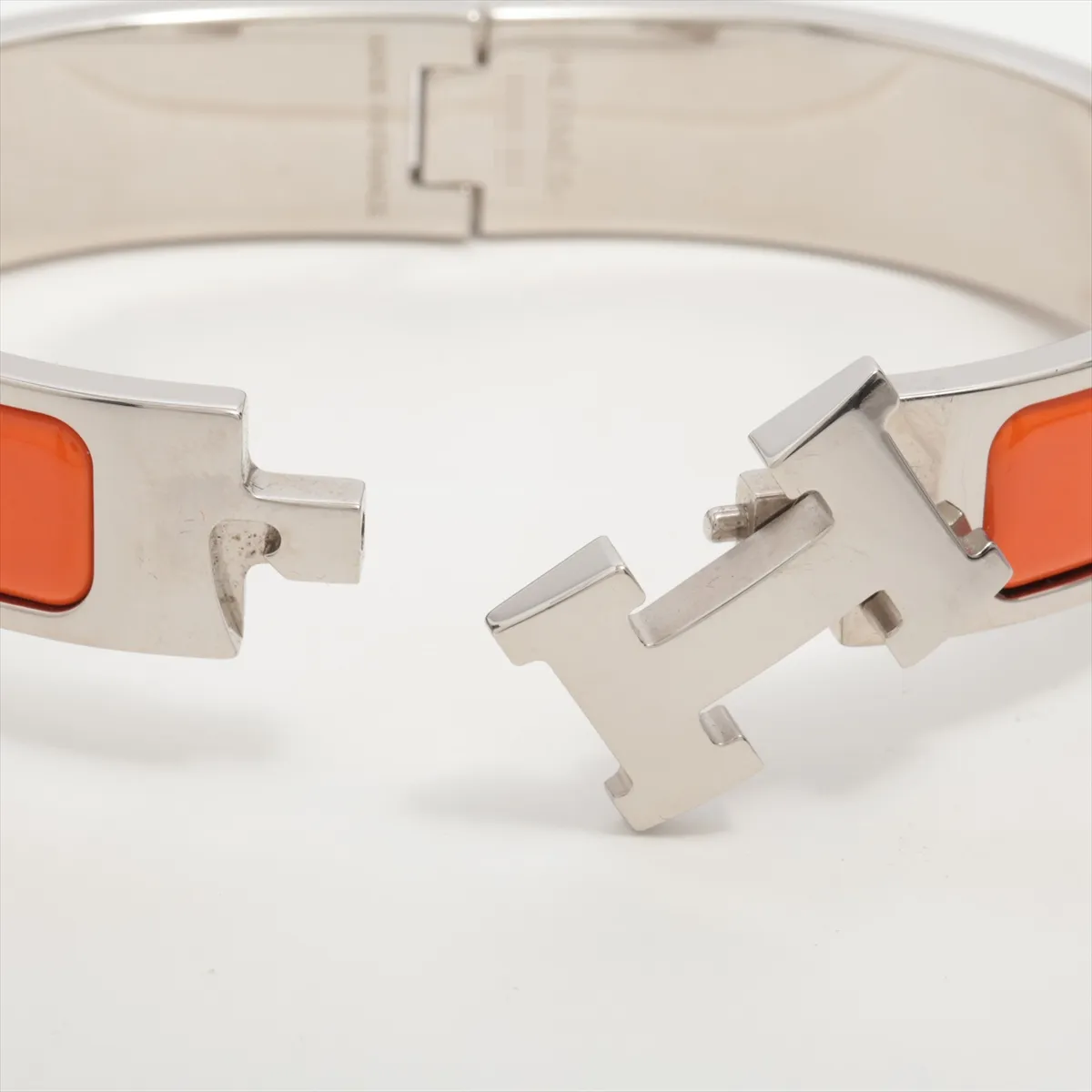 Clic Clac H Bangle Bracelet, Enamel x Metal, Orange x Silver, — view 5