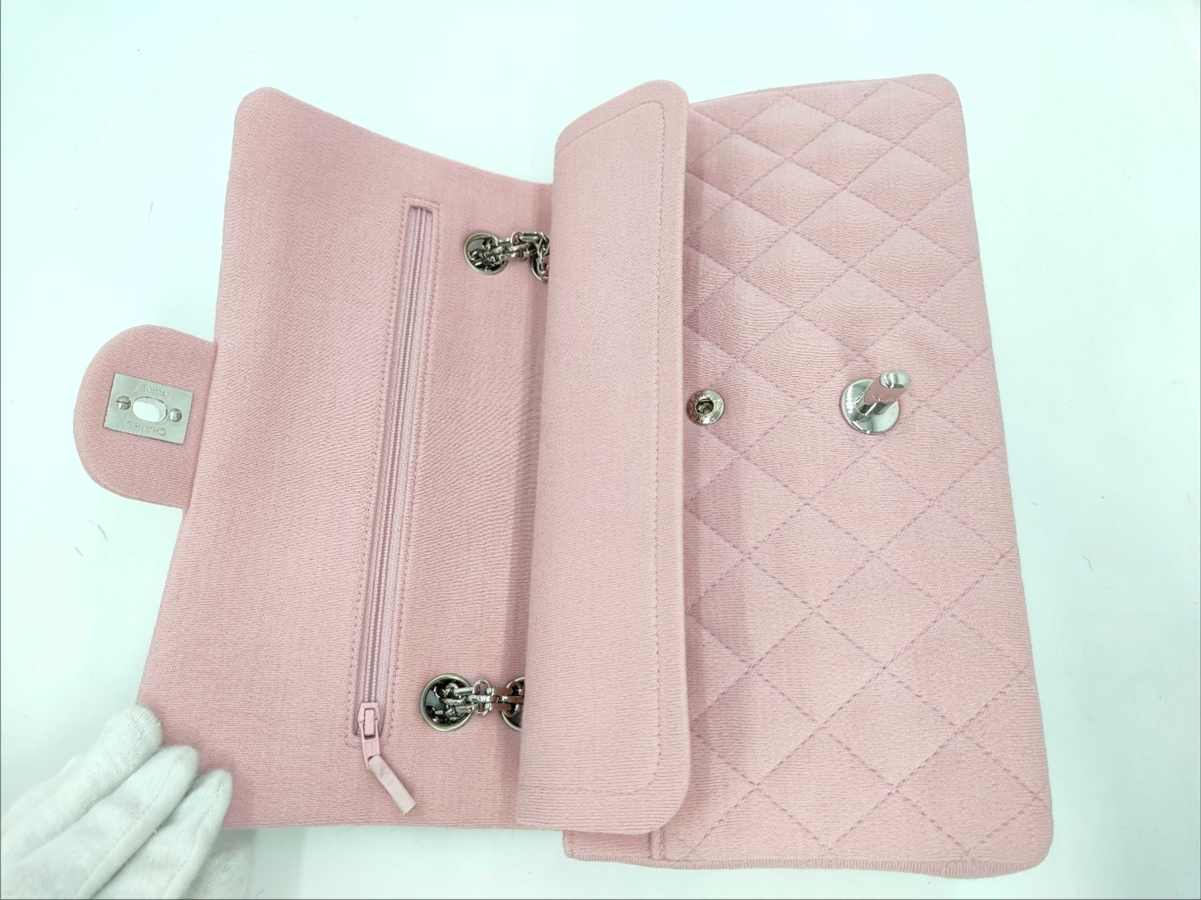 Matelassé Cotton Double Flap Pink Shoulder Bag — view 8