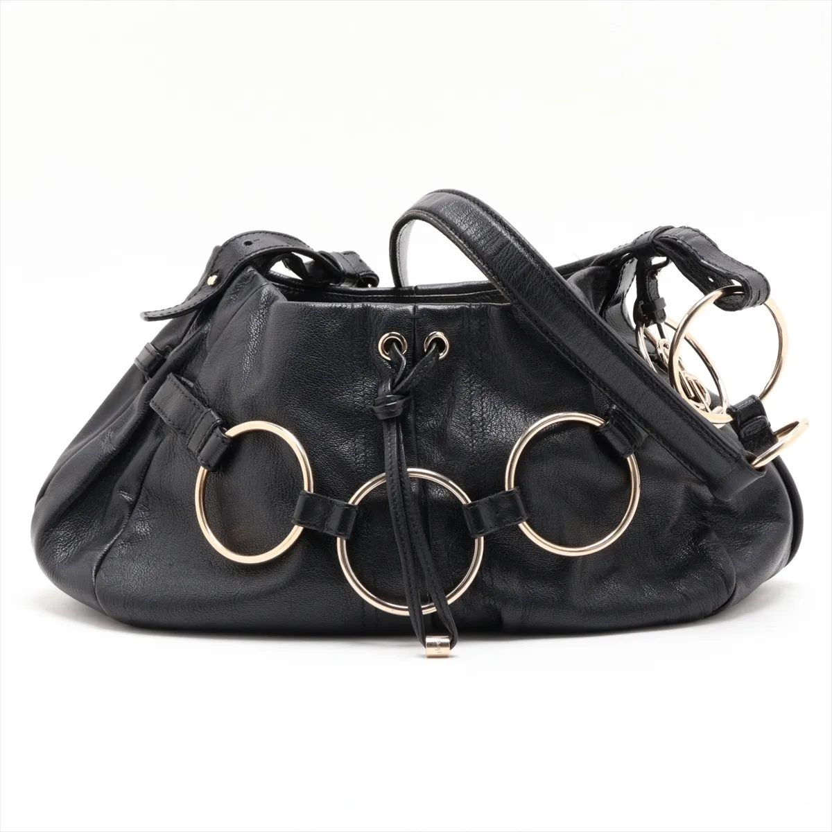 Leather Shoulder Bag, Black, 139259