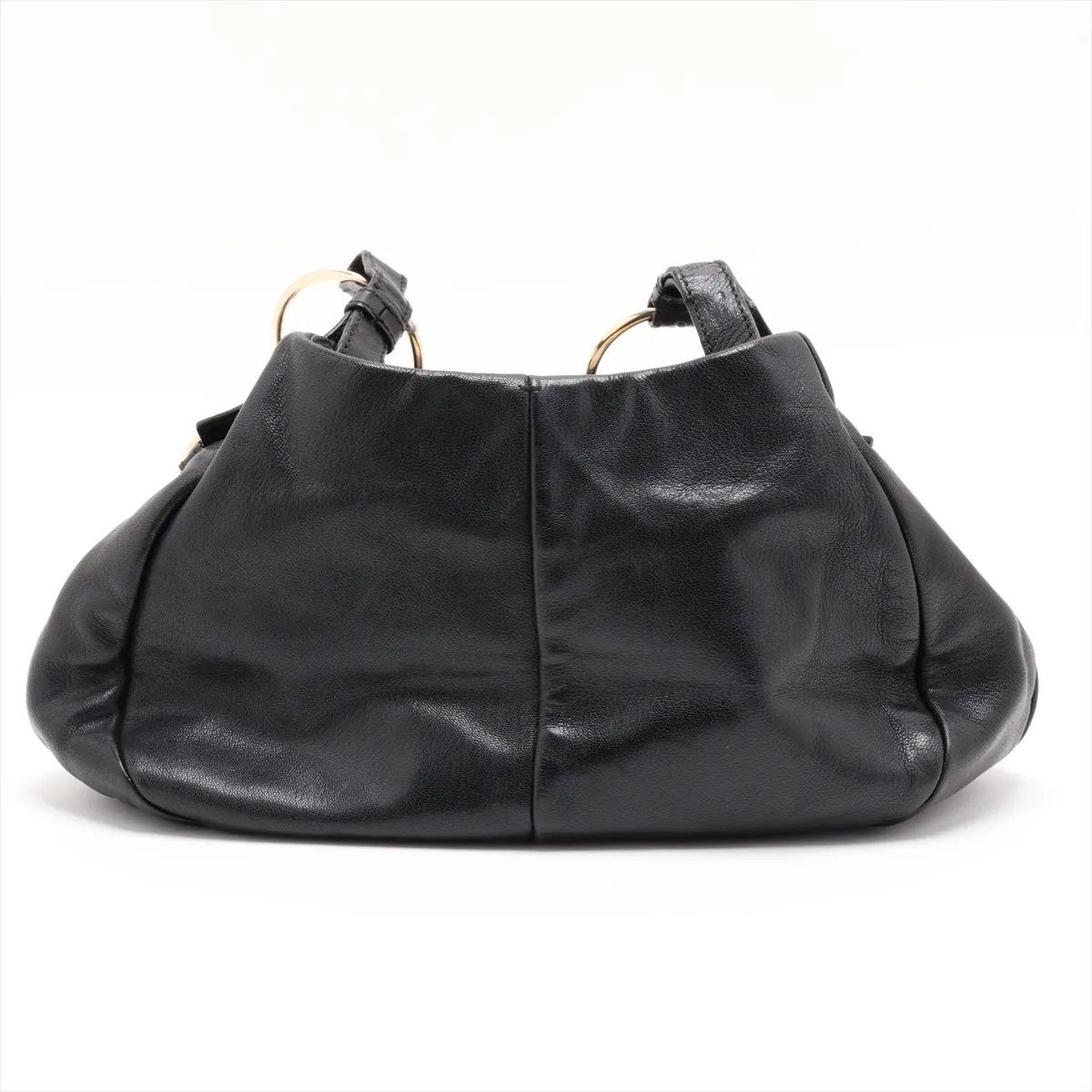 Leather Shoulder Bag, Black, 139259 — view 2