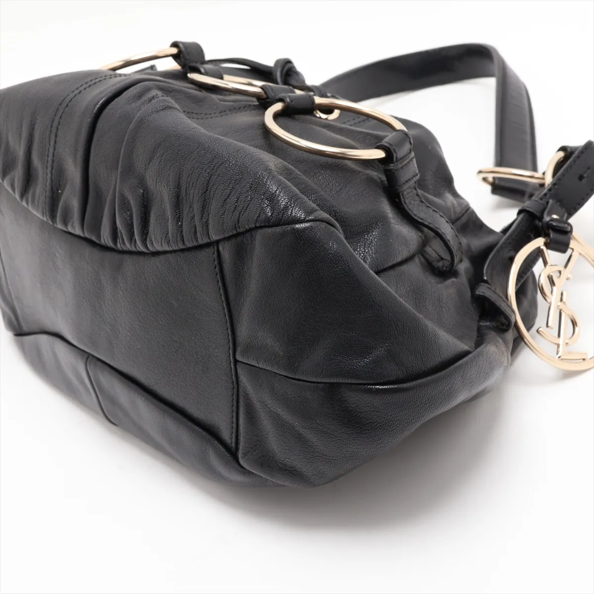 Leather Shoulder Bag, Black, 139259 — view 3