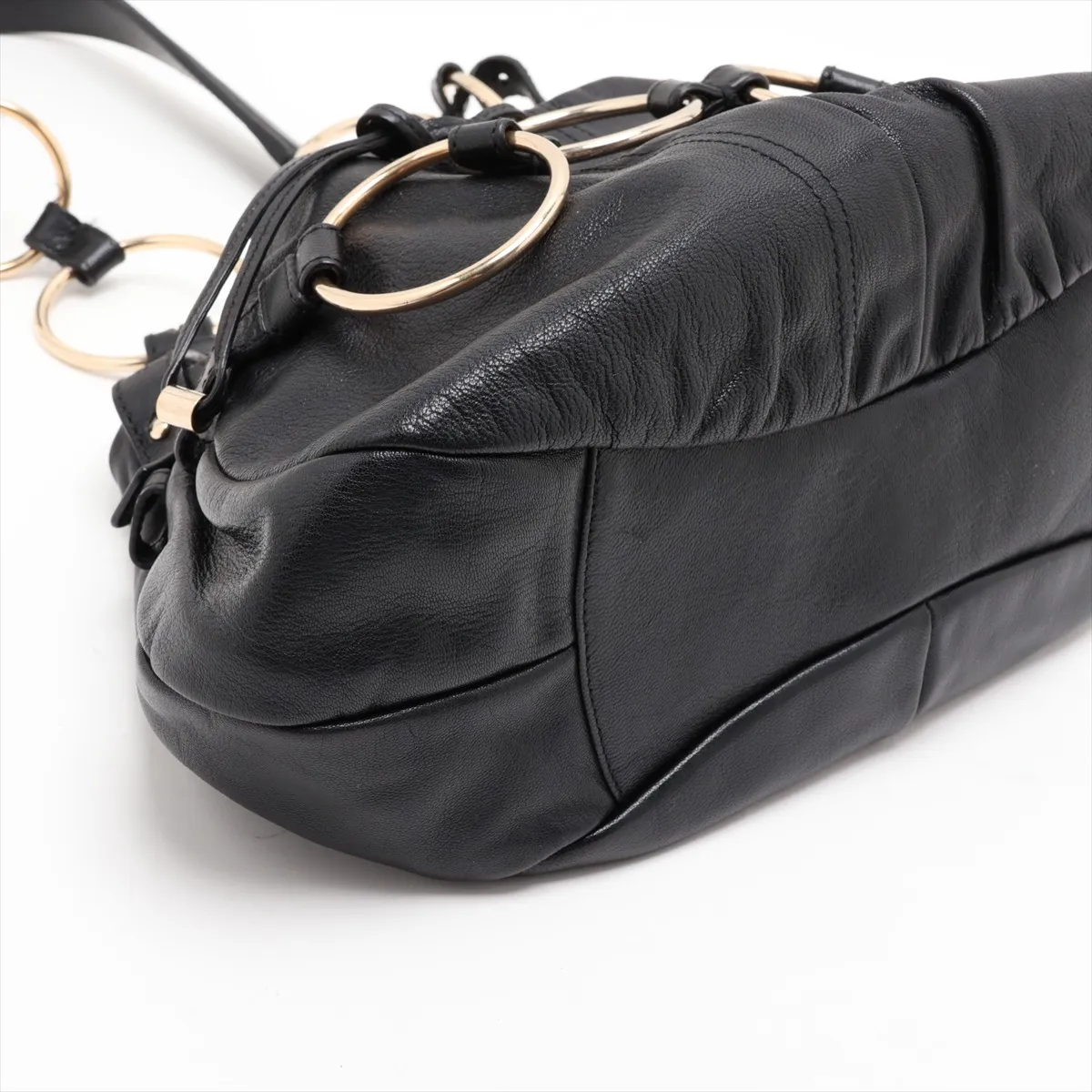 Leather Shoulder Bag, Black, 139259 — view 4