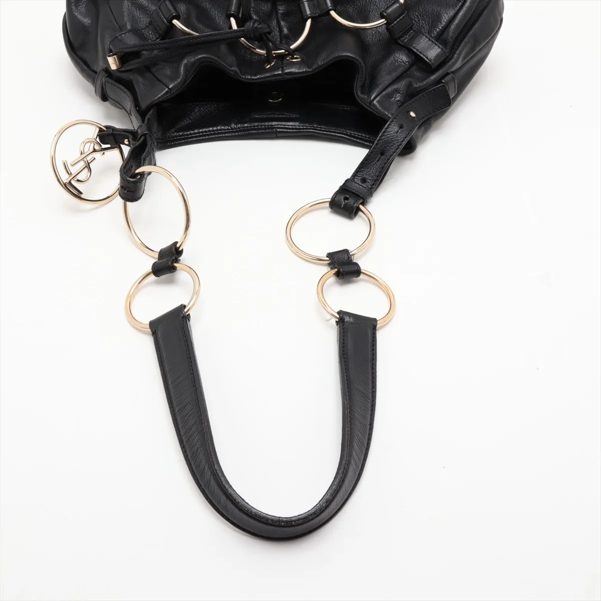 Leather Shoulder Bag, Black, 139259 — view 5