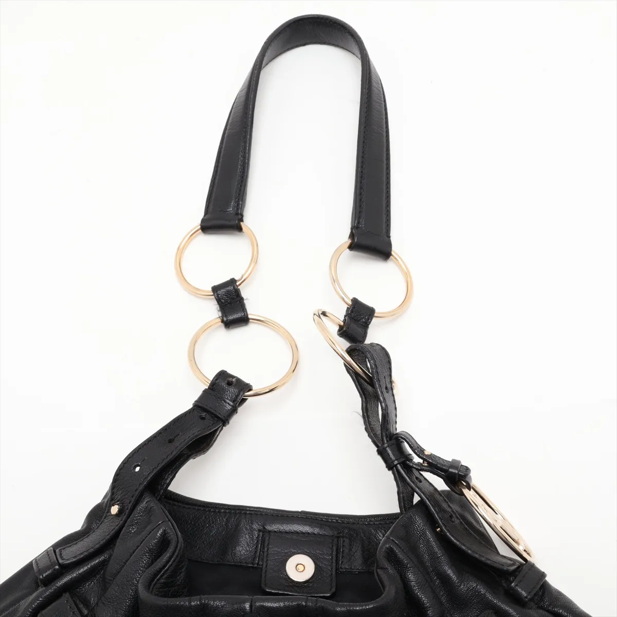 Leather Shoulder Bag, Black, 139259 — view 6