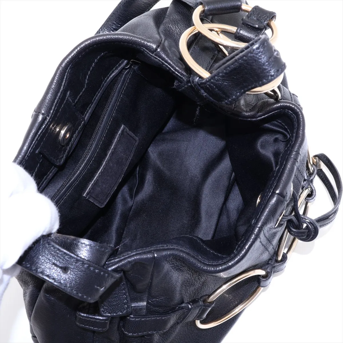 Leather Shoulder Bag, Black, 139259 — view 7