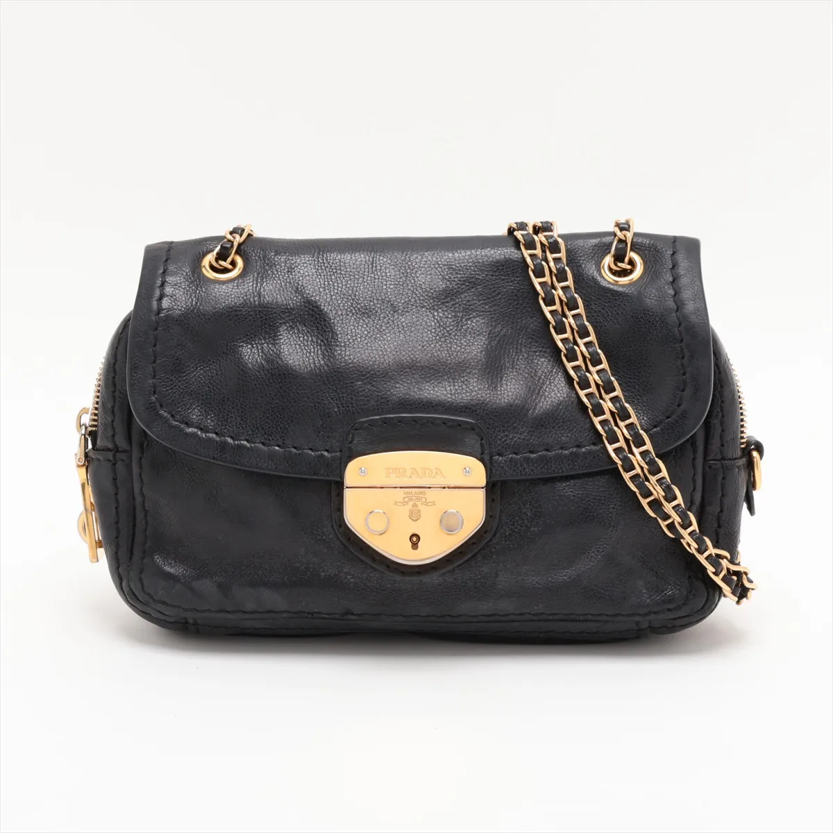 Leather Chain Shoulder Bag, Black BR4575