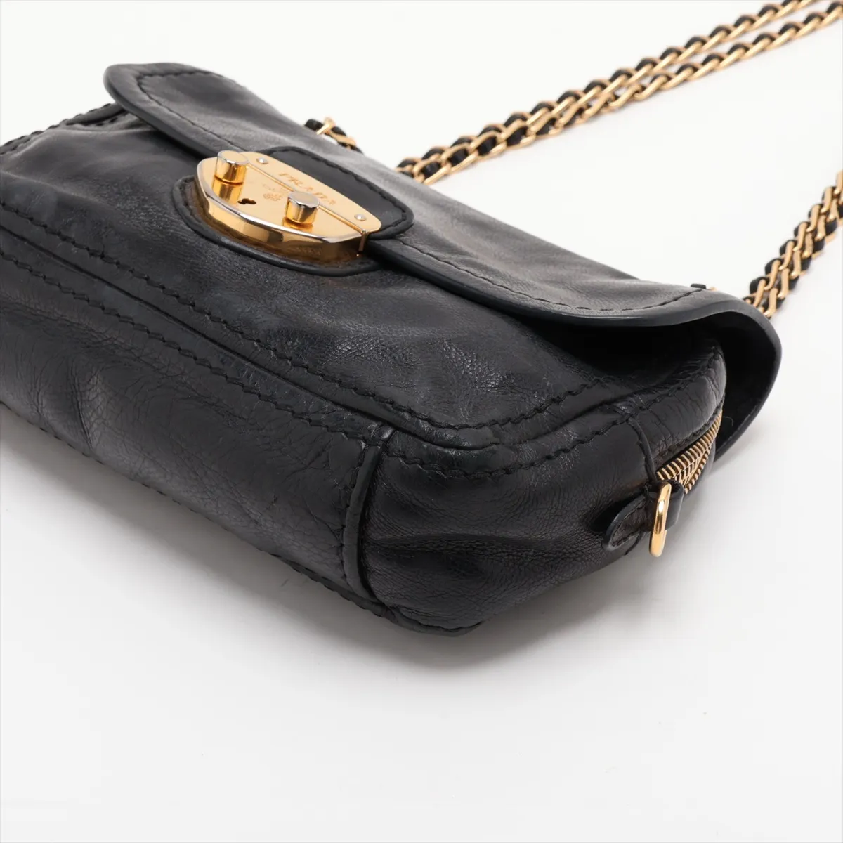 Leather Chain Shoulder Bag, Black BR4575 — view 3
