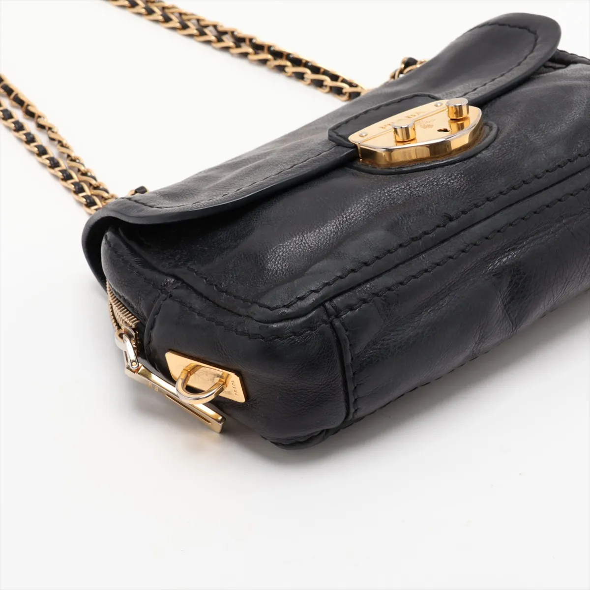 Leather Chain Shoulder Bag, Black BR4575 — view 4