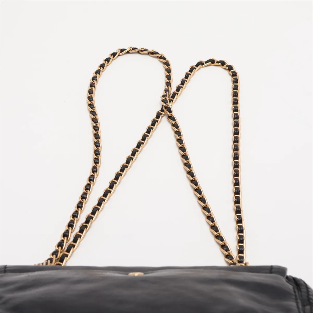 Leather Chain Shoulder Bag, Black BR4575 — view 6