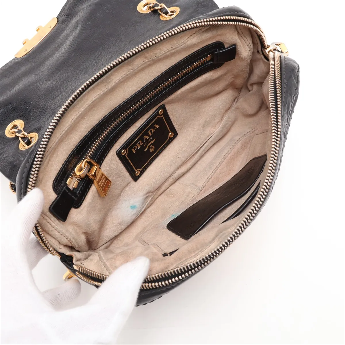 Leather Chain Shoulder Bag, Black BR4575 — view 7