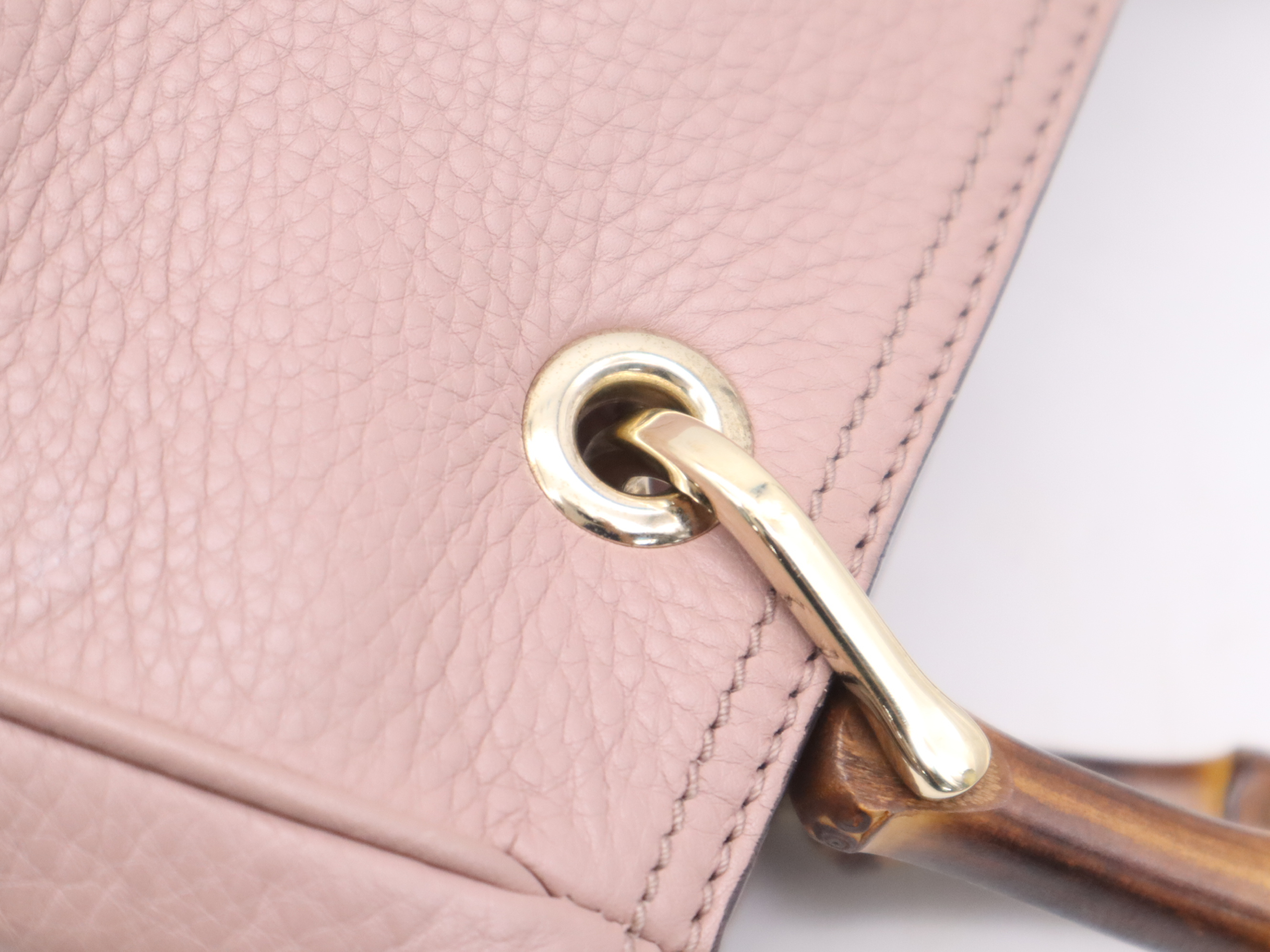 336032 Leather Bamboo Handbag, Pink, Gold Hardware — view 7