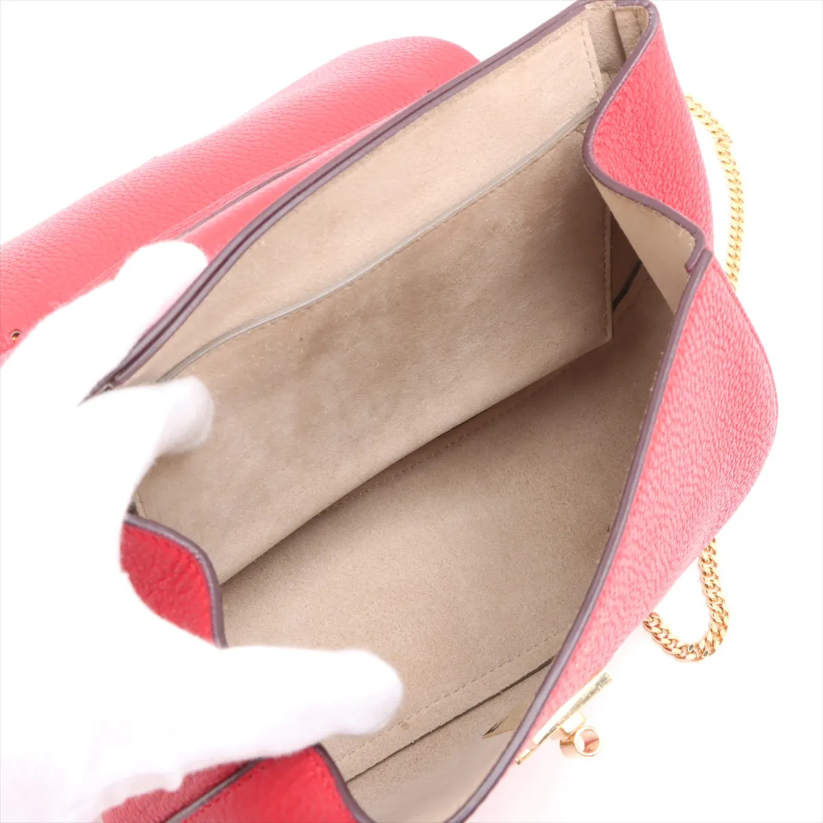 Drew Leather Chain Shoulder Bag Red — view 6