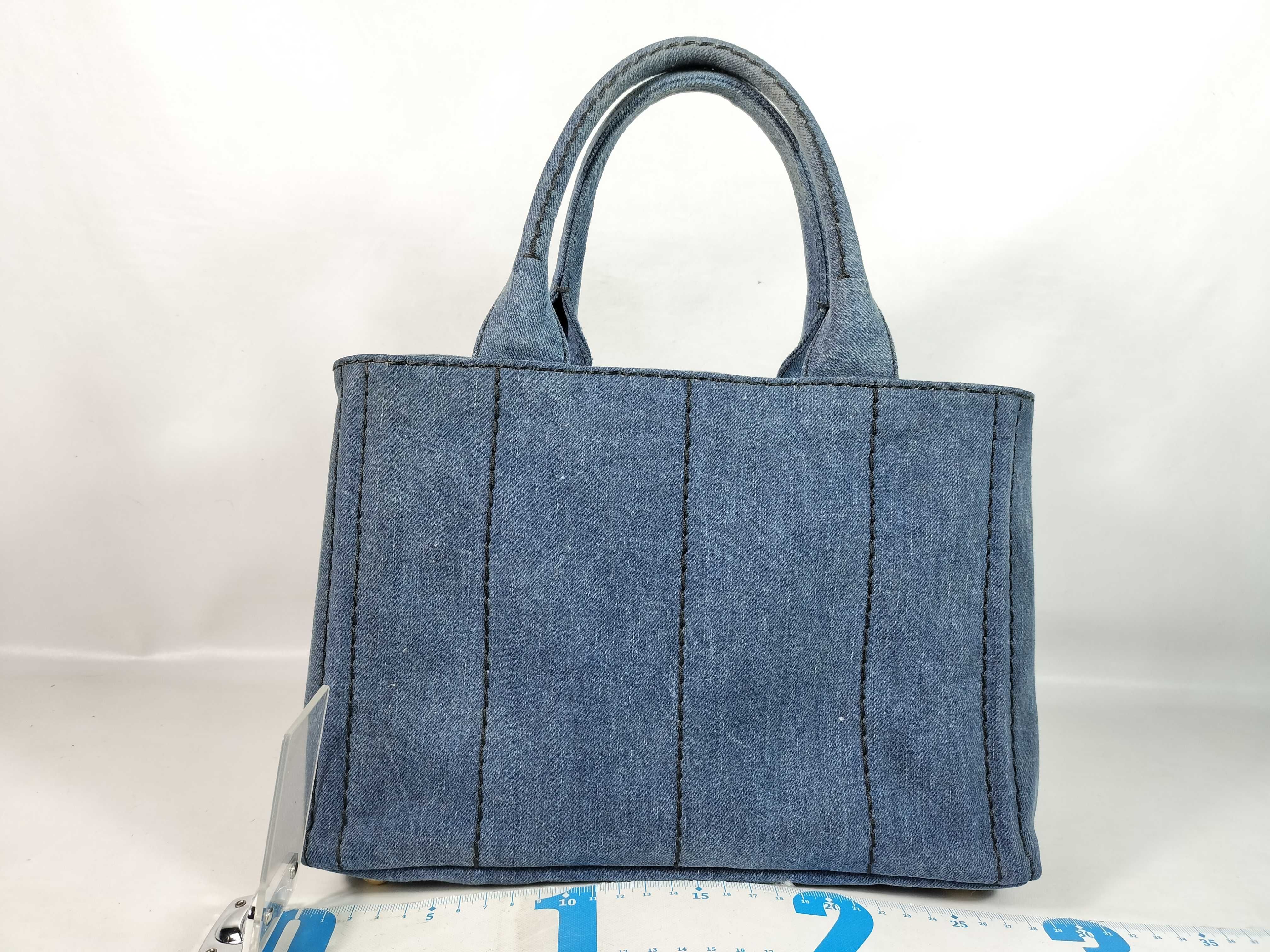 Mini Canapa Denim 2-Way Tote Bag, Blue, 1BG439 (Tote Bag) — view 2