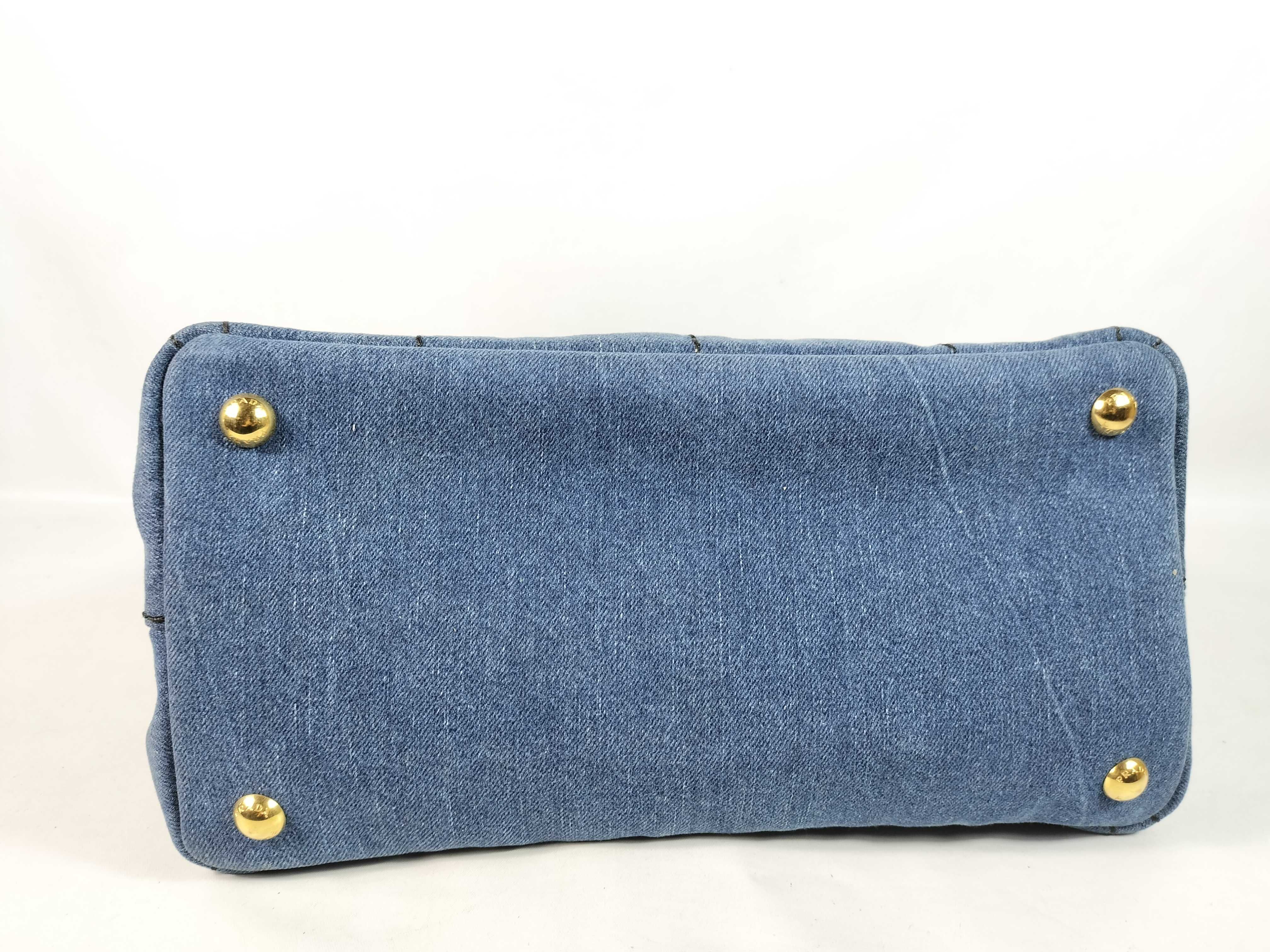 Mini Canapa Denim 2-Way Tote Bag, Blue, 1BG439 (Tote Bag) — view 6