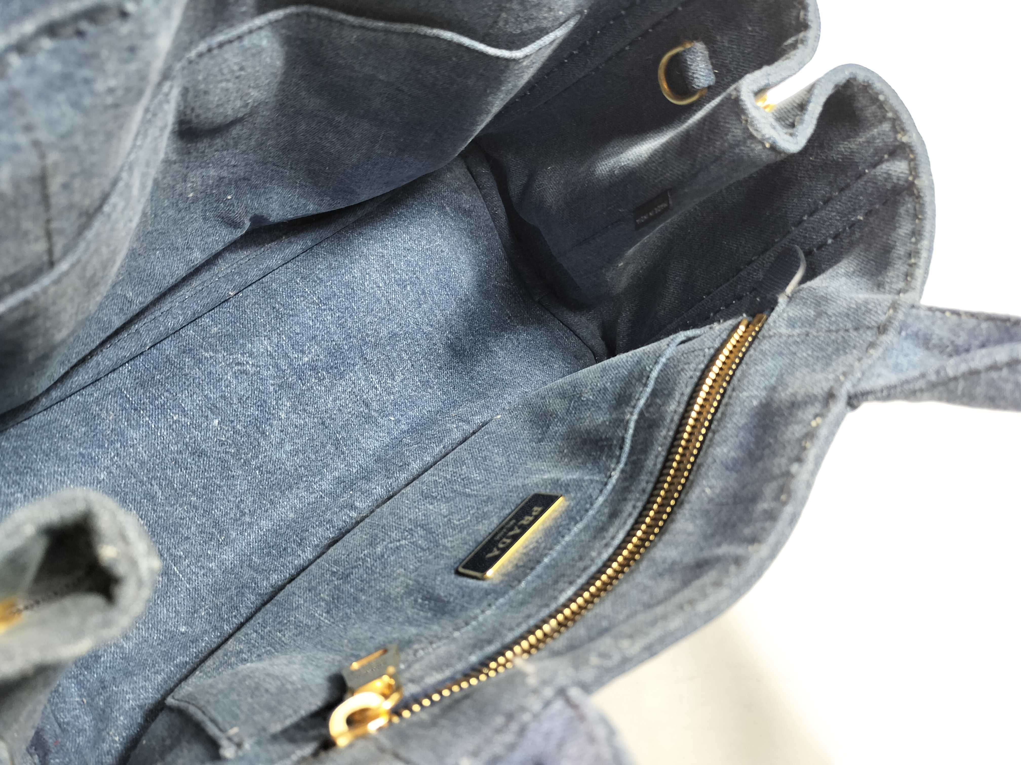 Mini Canapa Denim 2-Way Tote Bag, Blue, 1BG439 (Tote Bag) — view 7