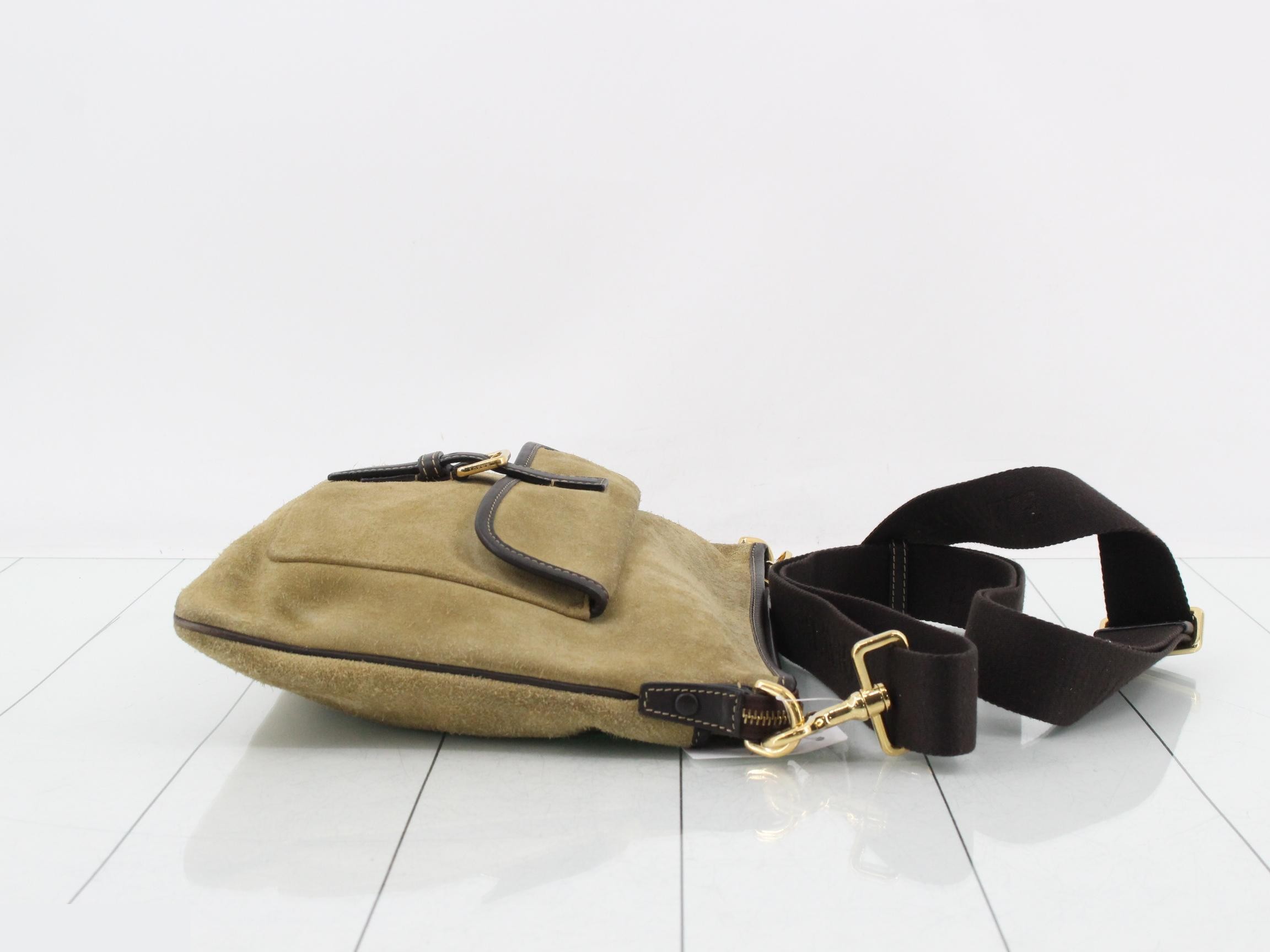 Anagram Shoulder Bag, Suede/Leather, Beige — view 3