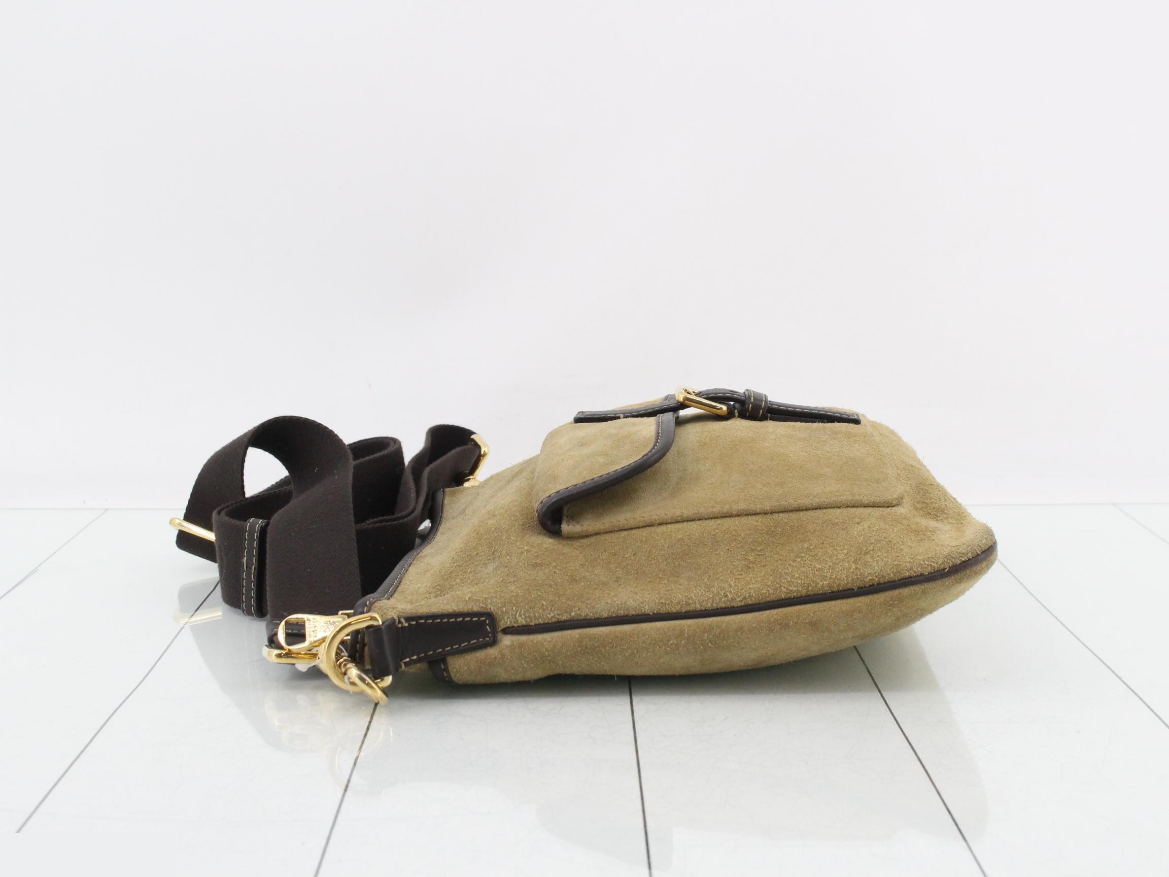 Anagram Shoulder Bag, Suede/Leather, Beige — view 4