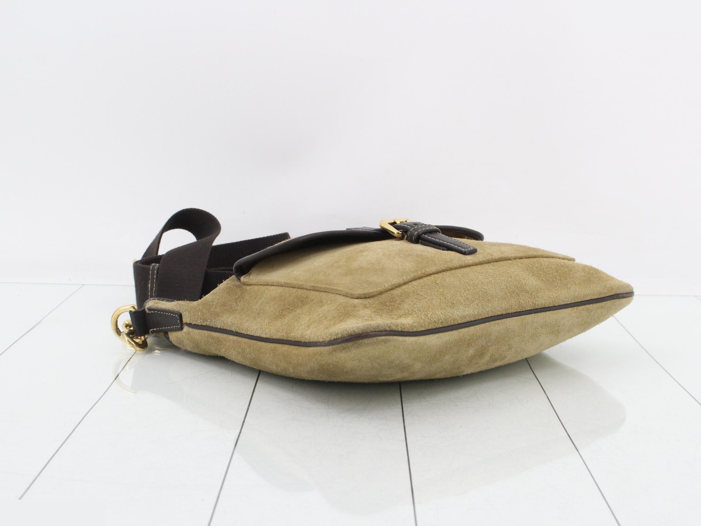 Anagram Shoulder Bag, Suede/Leather, Beige — view 5
