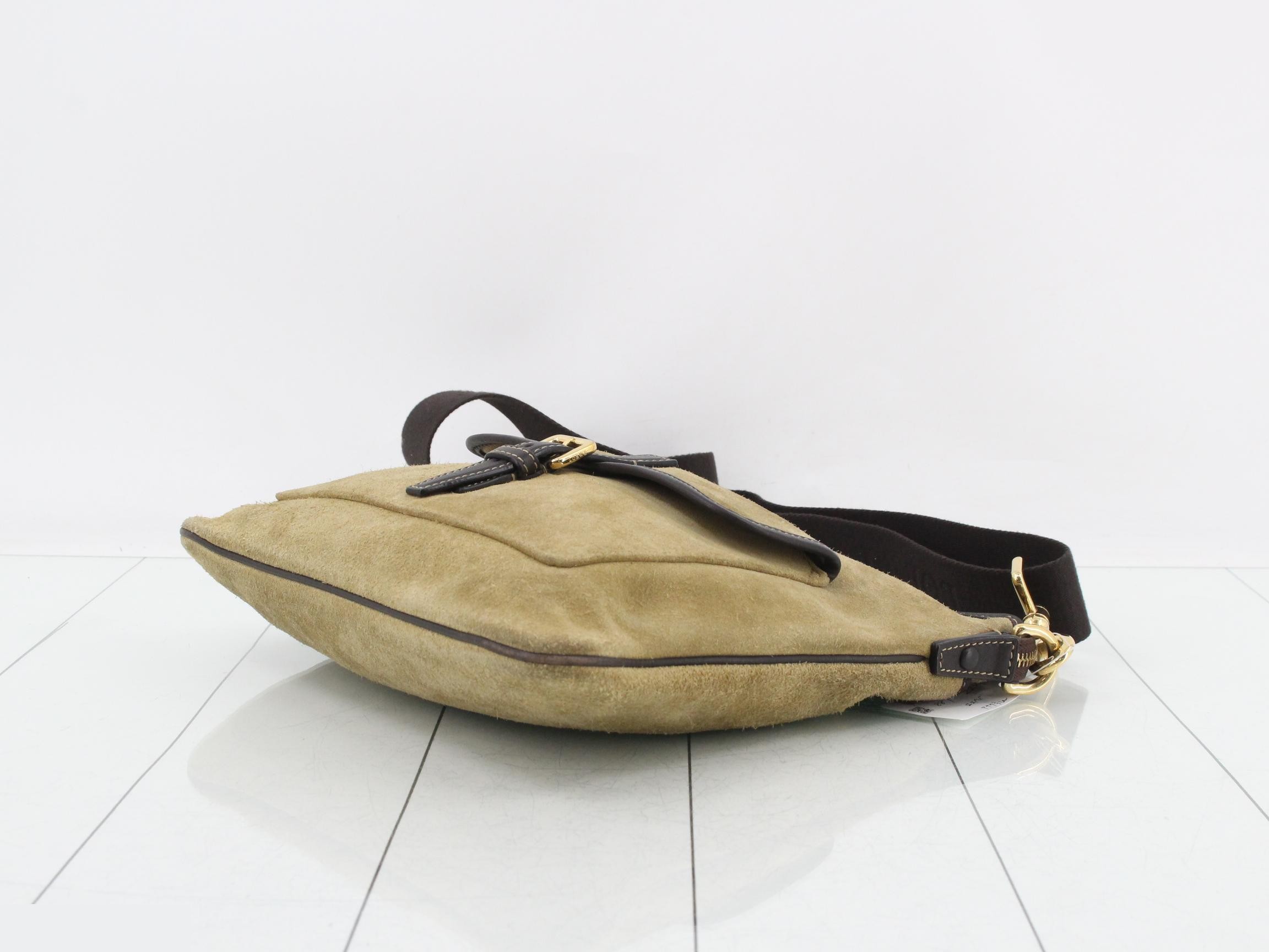 Anagram Shoulder Bag, Suede/Leather, Beige — view 6