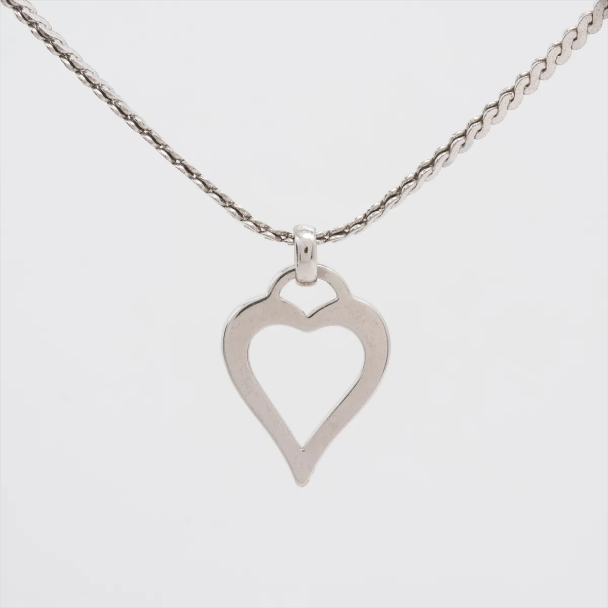 heart necklace, metal and rhinestones, silver. Shows signs of wear, — view 2