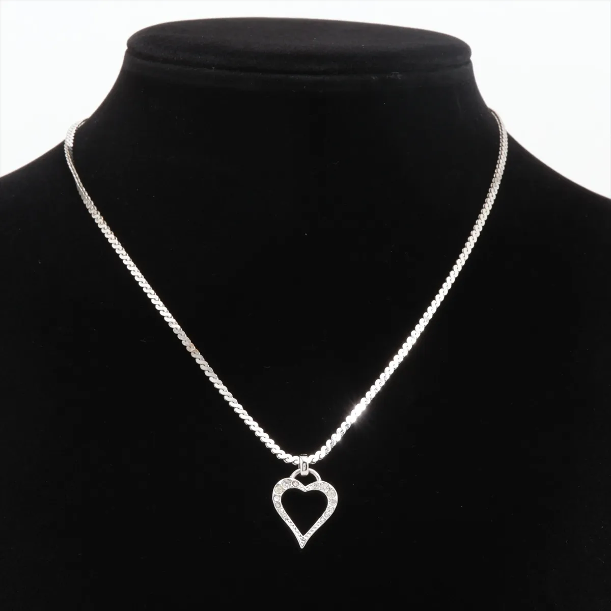 heart necklace, metal and rhinestones, silver. Shows signs of wear, — view 5