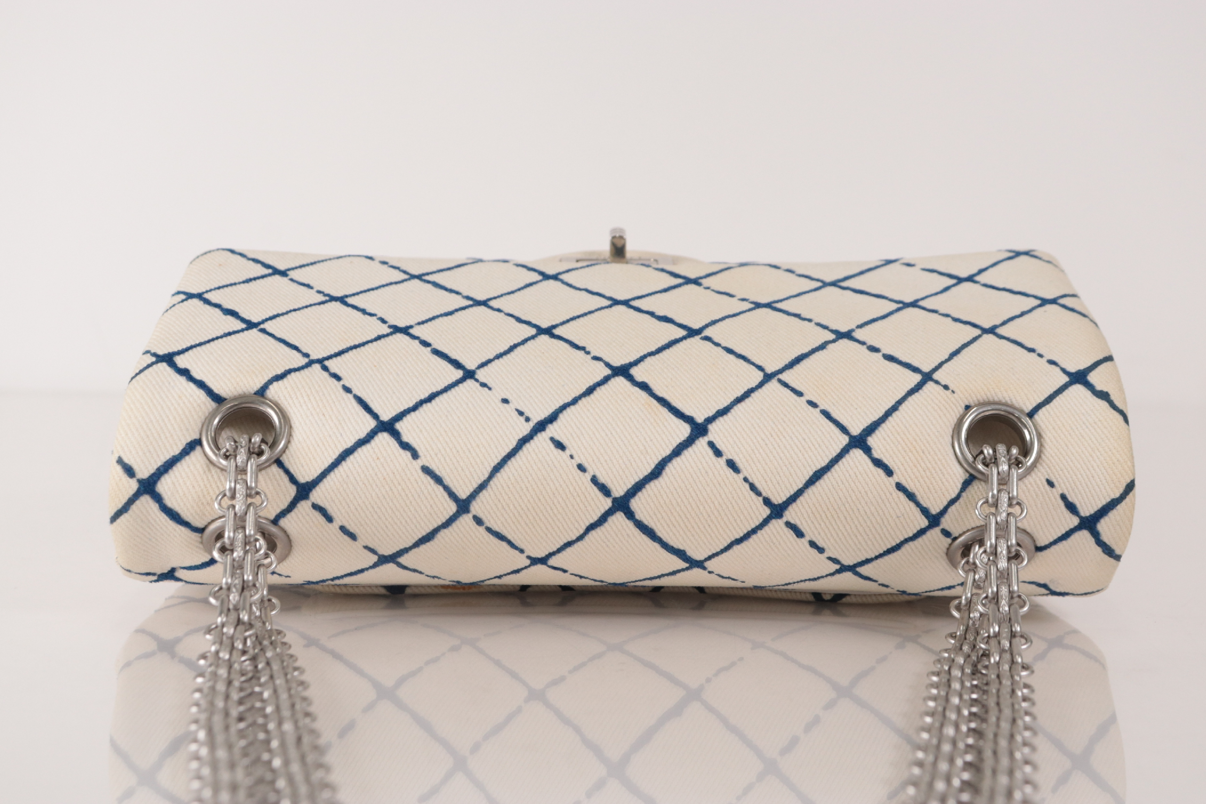 Double Flap 25 Denim 2.55 Chain Shoulder Bag, Silver Hardware, White, Serial Number 25 — view 6