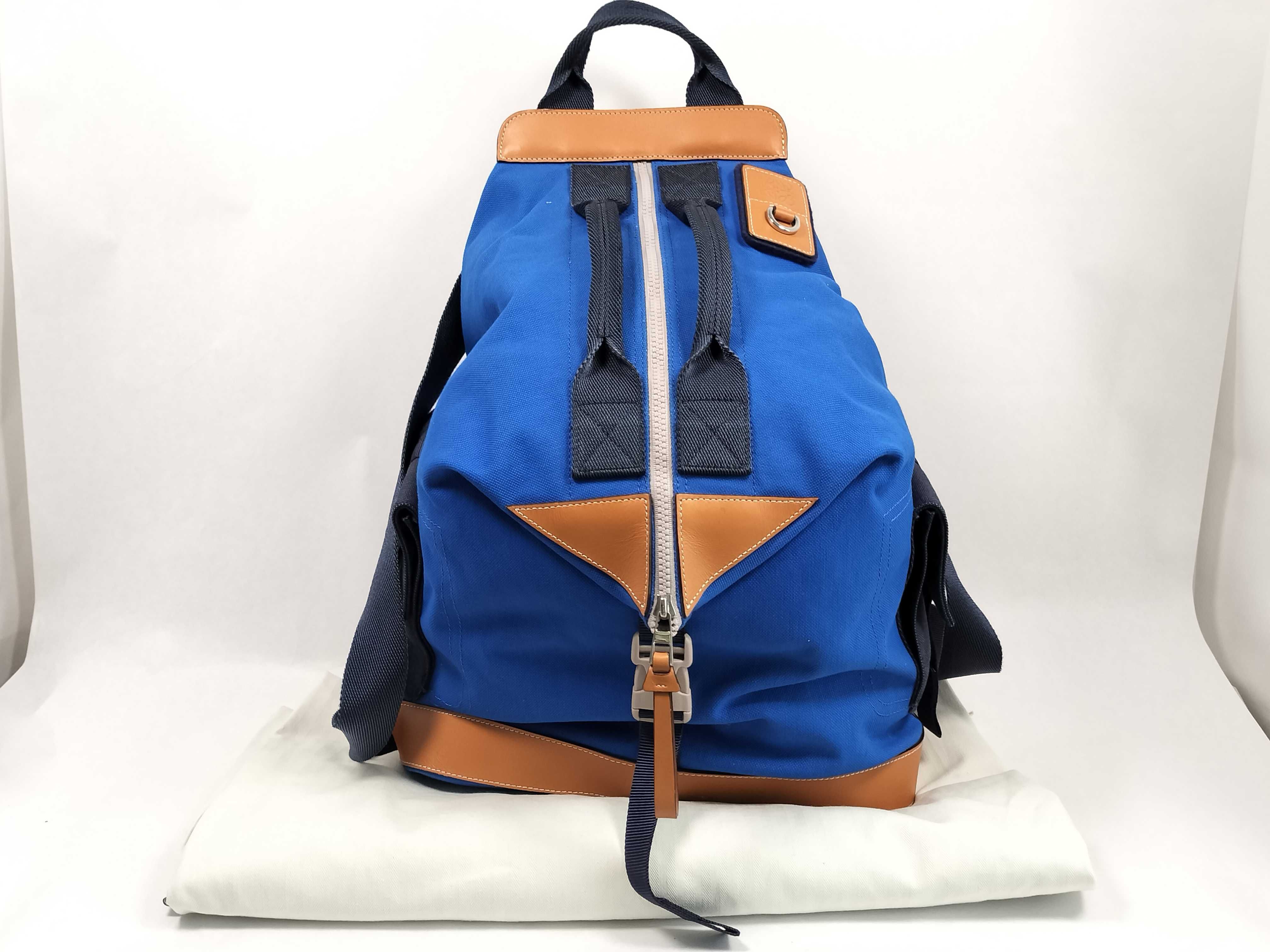(Loewe) ILOEWE Nature Canvas x Leather Backpack/Rucksack, Blue x Brown