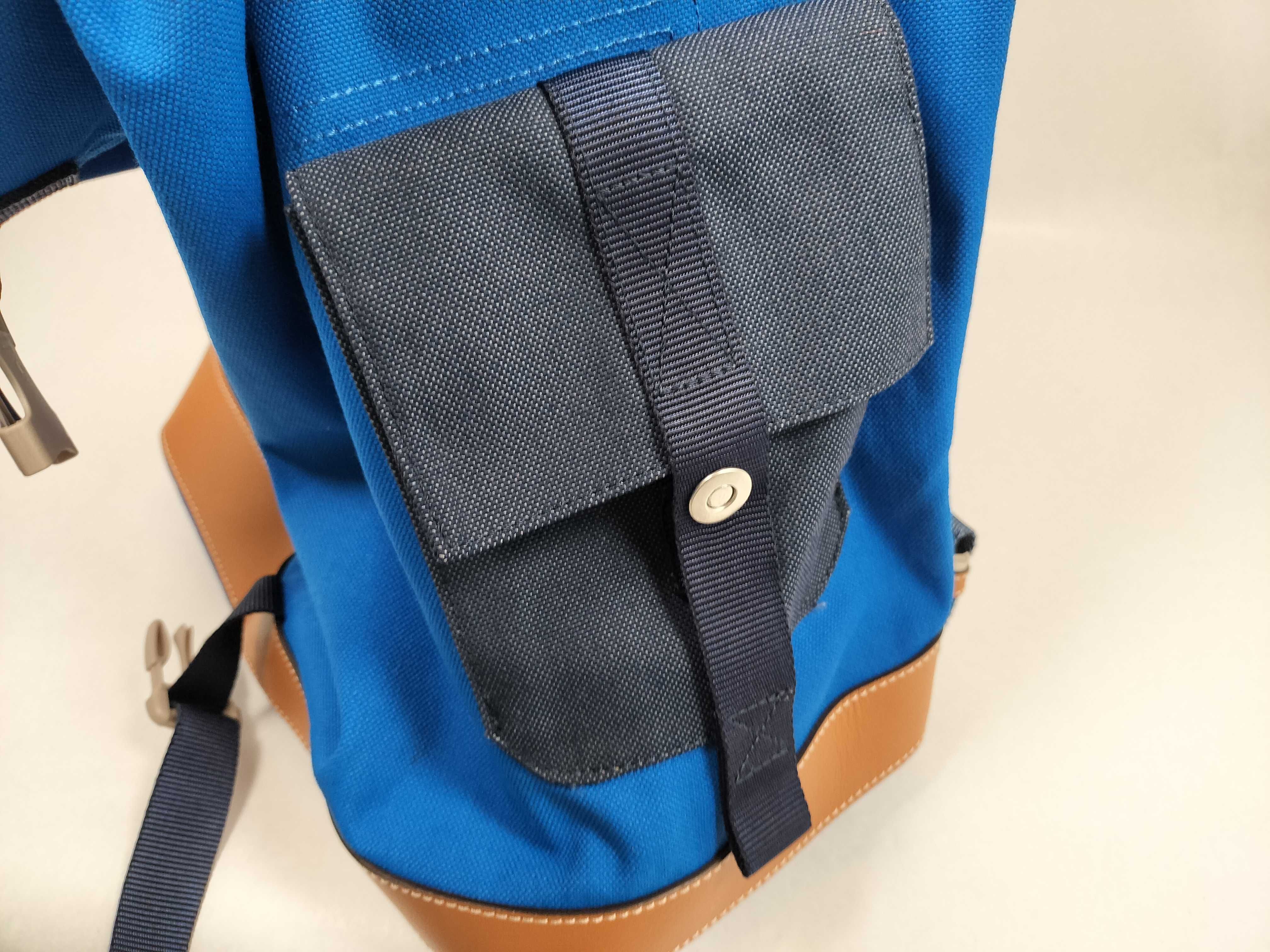 (Loewe) ILOEWE Nature Canvas x Leather Backpack/Rucksack, Blue x Brown — view 15