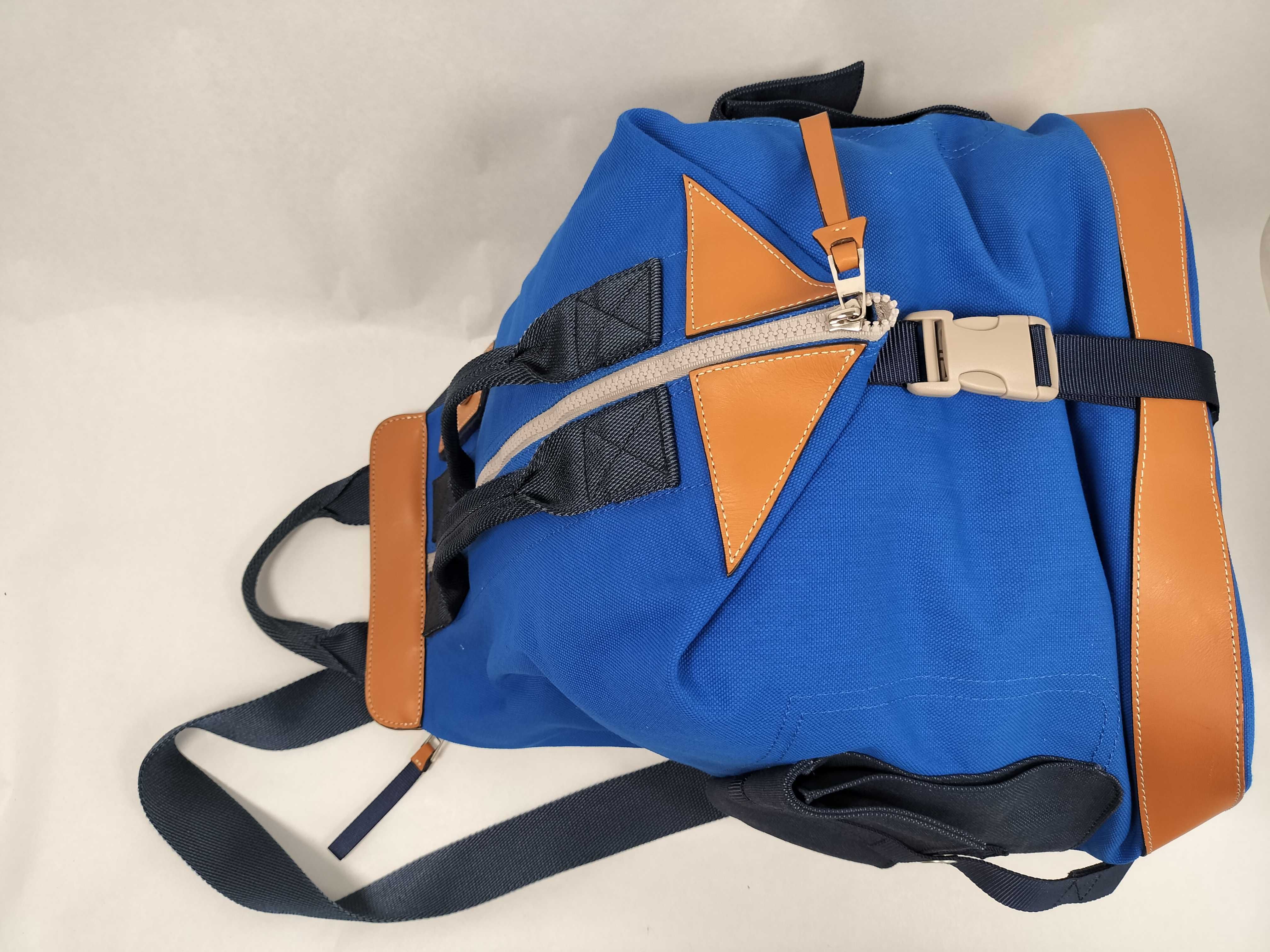 (Loewe) ILOEWE Nature Canvas x Leather Backpack/Rucksack, Blue x Brown — view 3