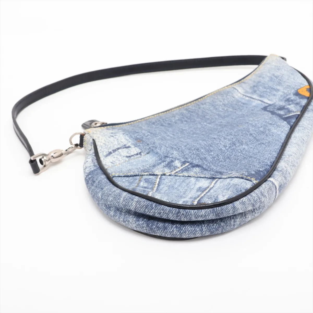 Saddle Bag Denim x Leather Handbag Blue — view 4