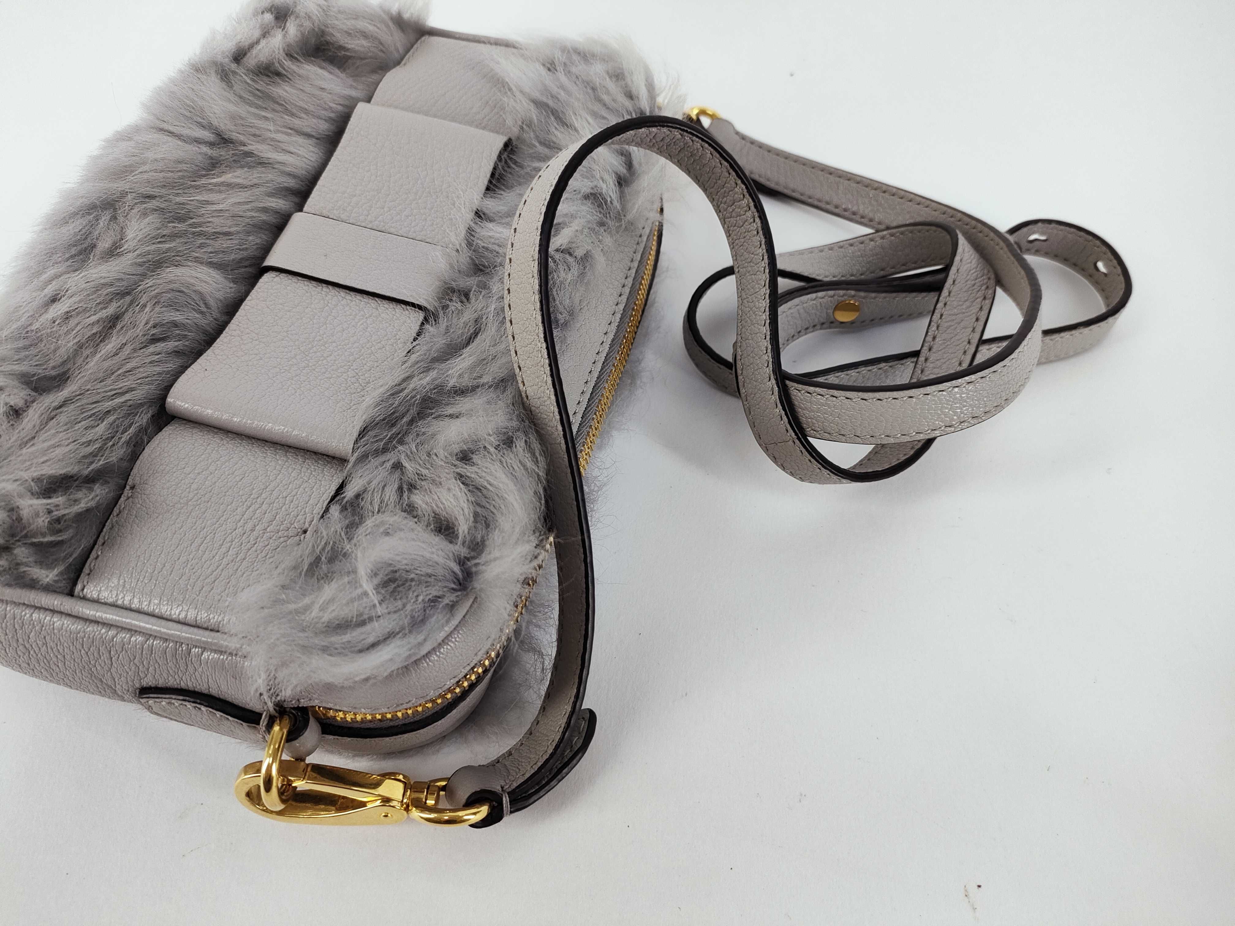 Fiocco Fur and Leather Shoulder Bag, Gray, 5BH082 (Shoulder Bag) — view 3