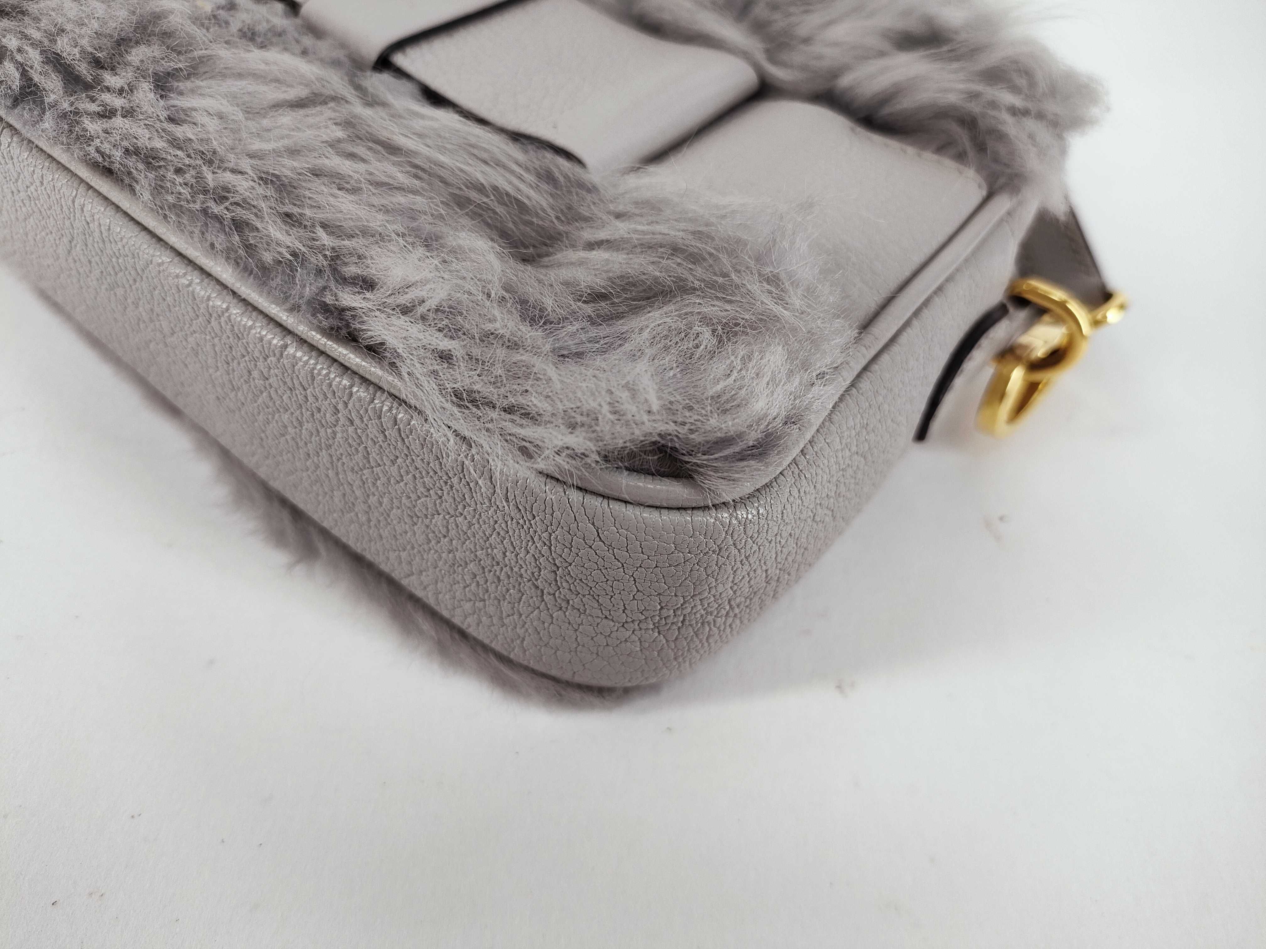 Fiocco Fur and Leather Shoulder Bag, Gray, 5BH082 (Shoulder Bag) — view 6