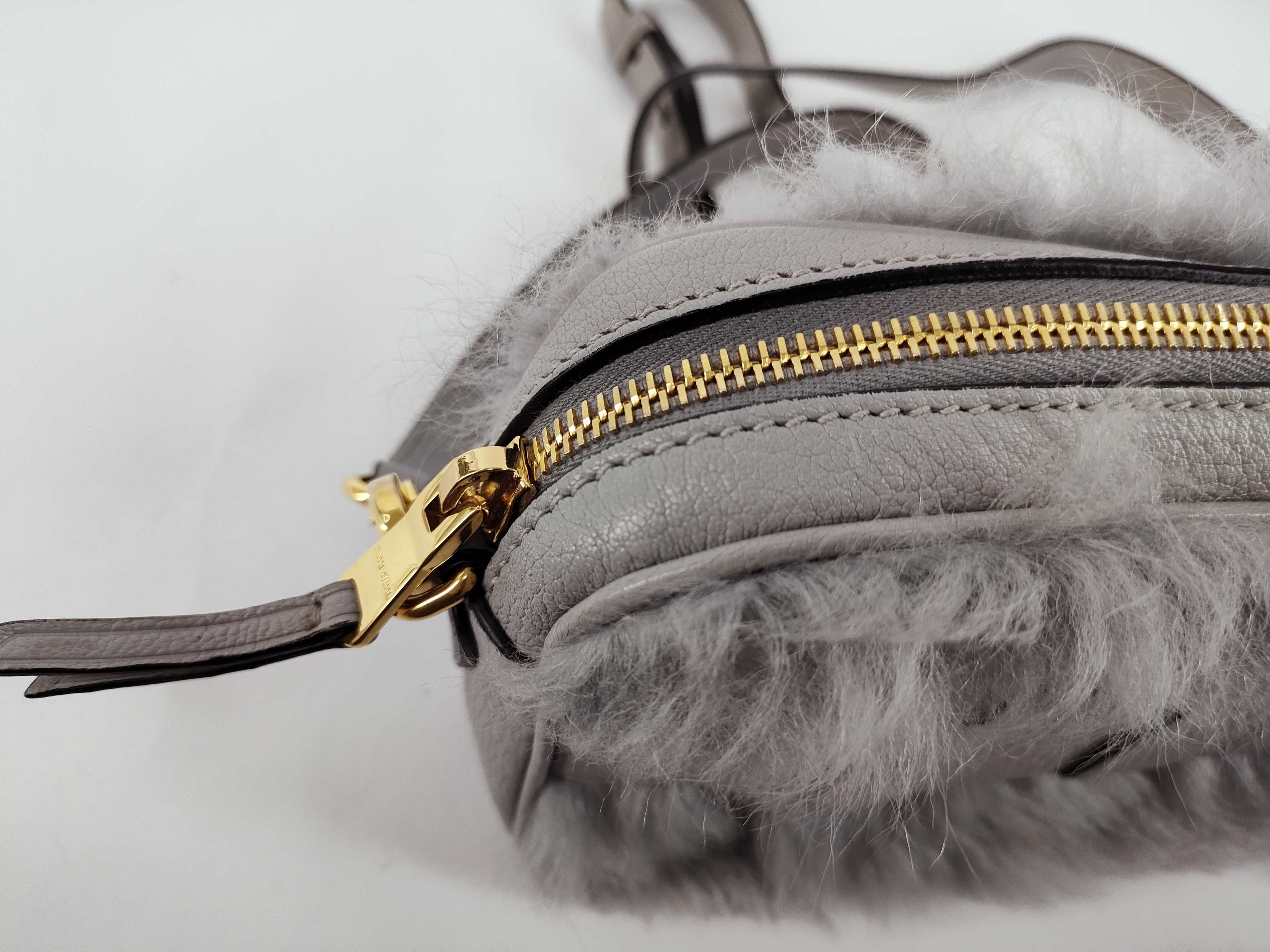 Fiocco Fur and Leather Shoulder Bag, Gray, 5BH082 (Shoulder Bag) — view 8