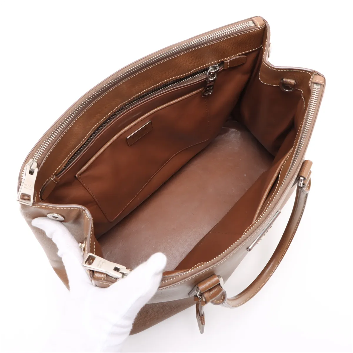 Saffiano Luxe Galleria Leather 2WAY Handbag Brown 1BA274 — view 8