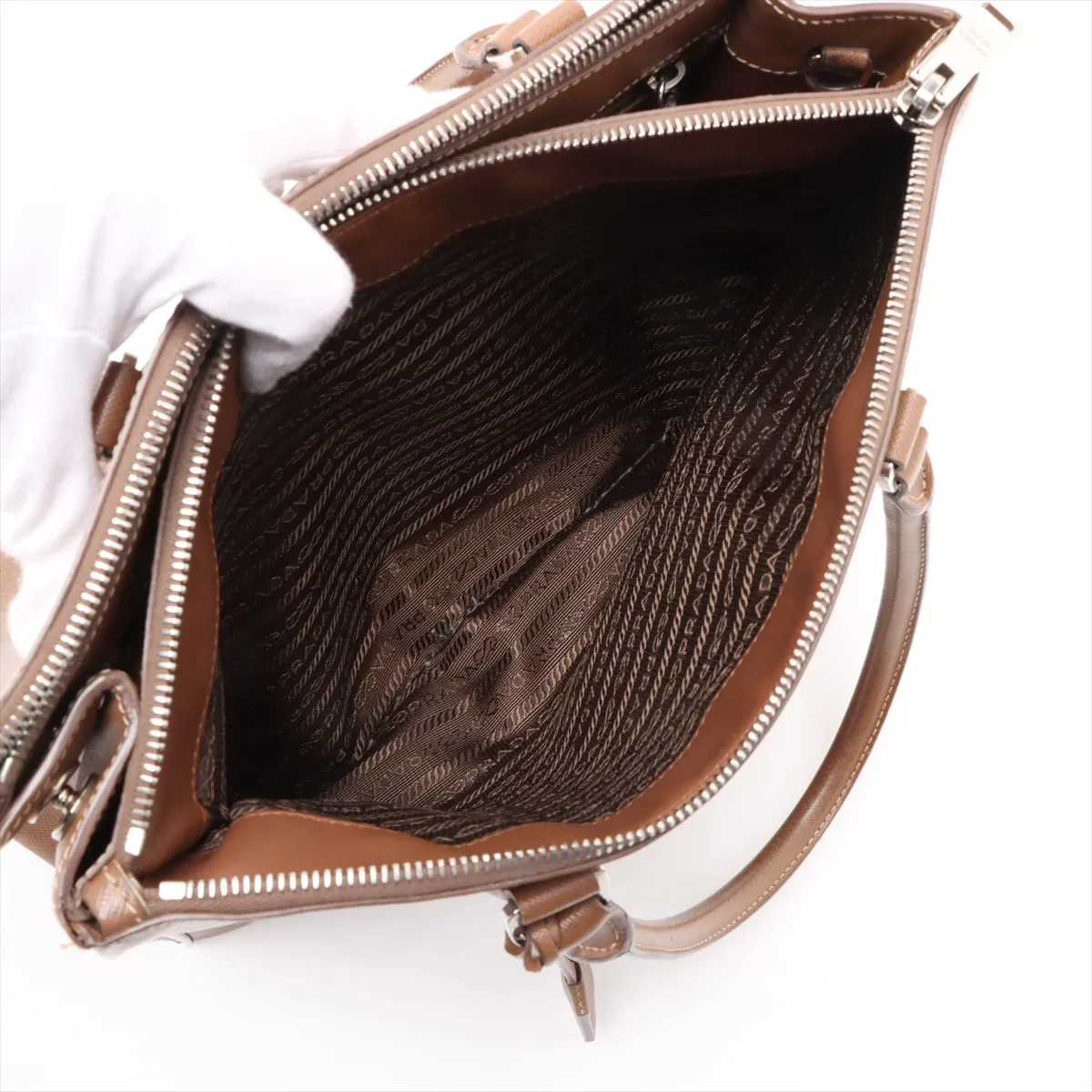 Saffiano Luxe Galleria Leather 2WAY Handbag Brown 1BA274 — view 9