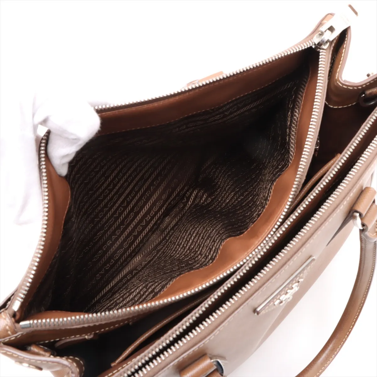 Saffiano Luxe Galleria Leather 2WAY Handbag Brown 1BA274 — view 10