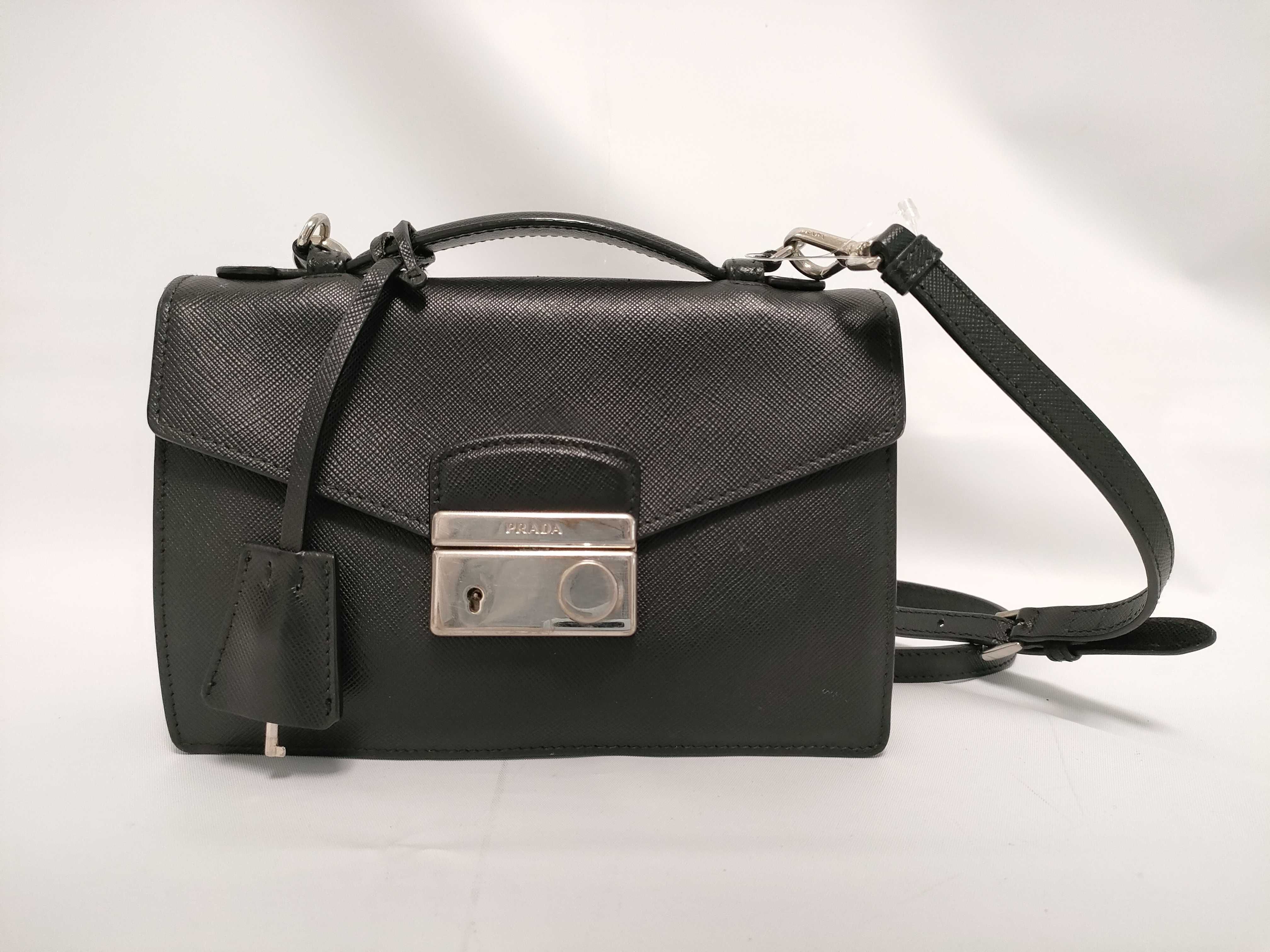 Shoulder Bag, Black and Silver, Saffiano Leather Shoulder Bag