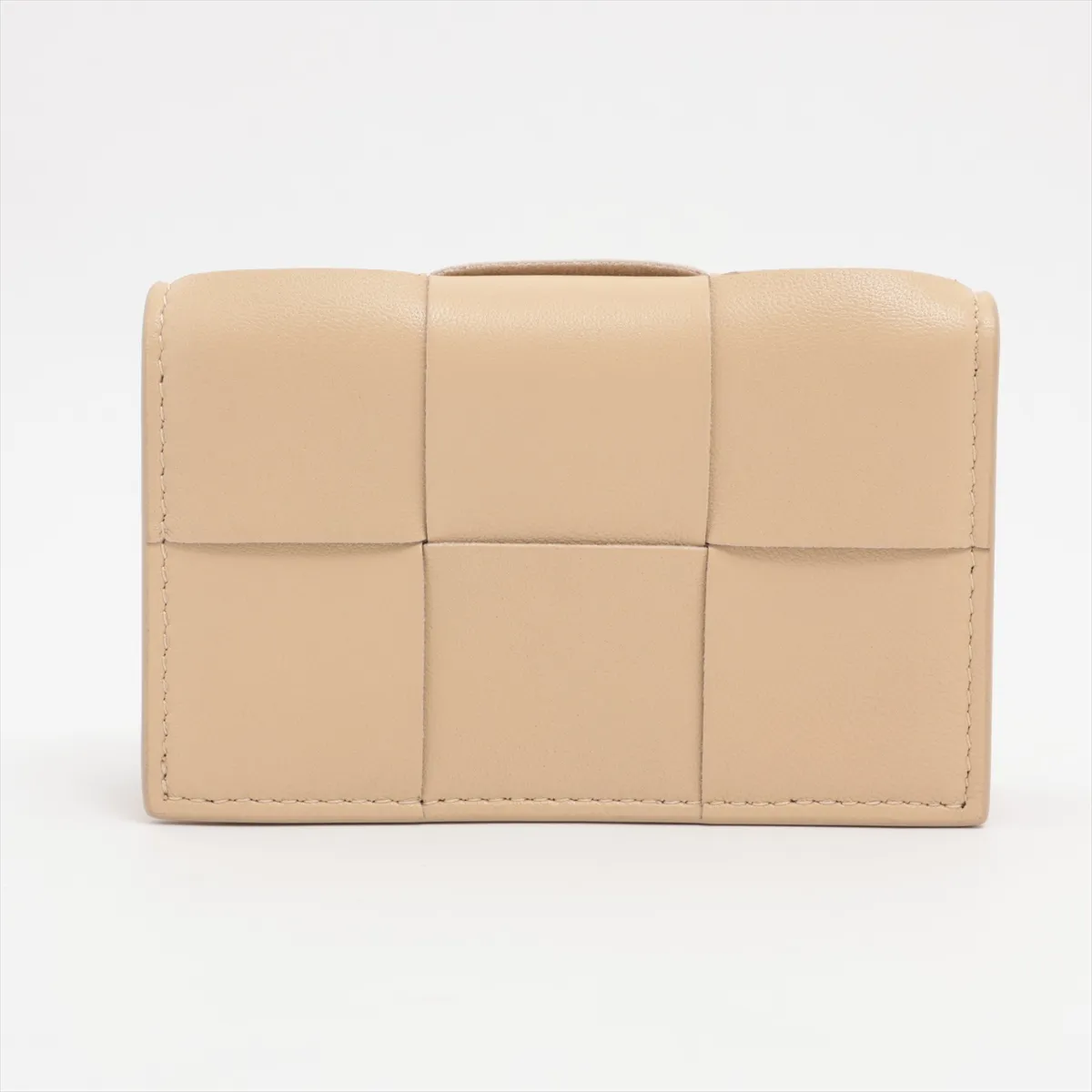 Maxi Intrecciato Leather Card Case, Beige — view 2