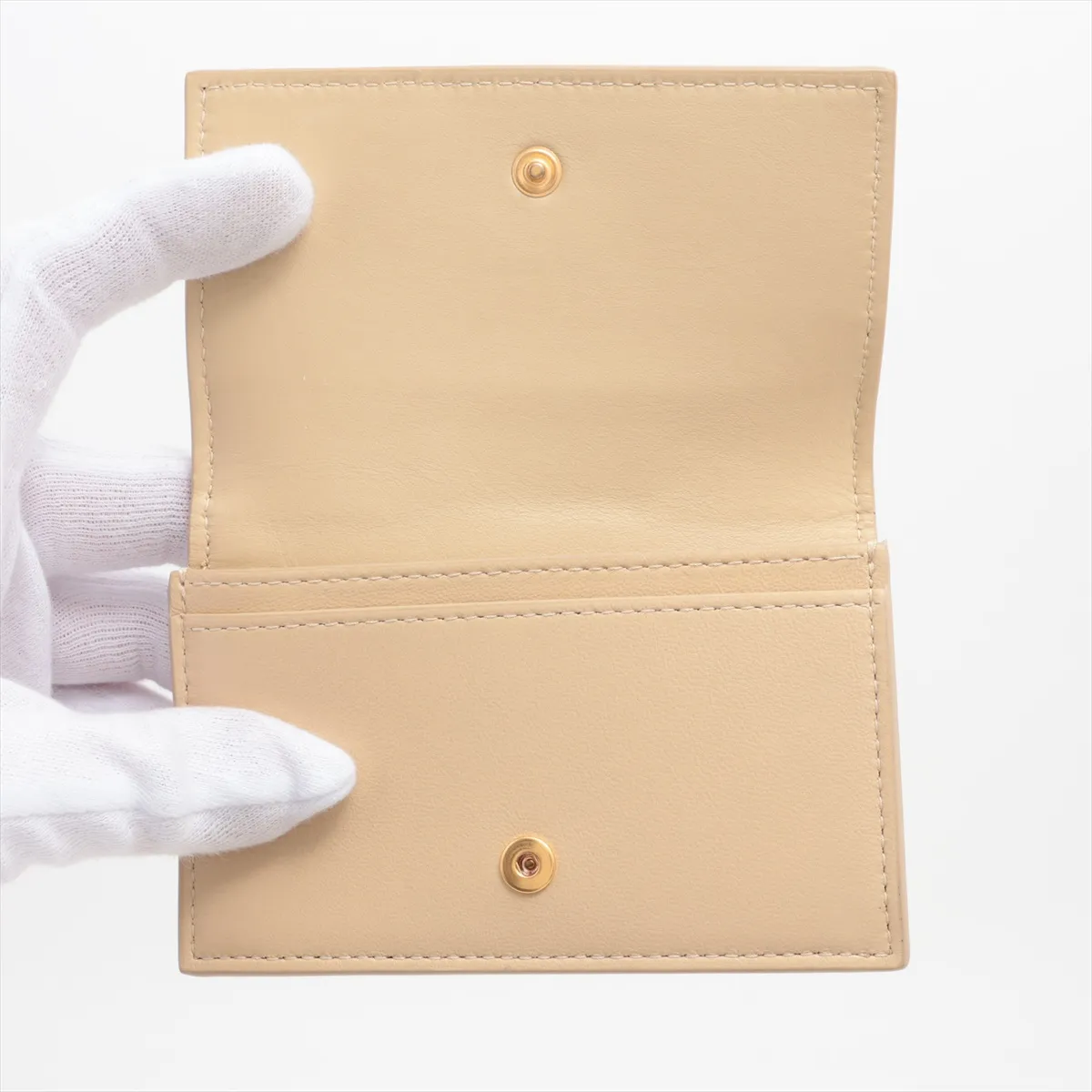 Maxi Intrecciato Leather Card Case, Beige — view 3