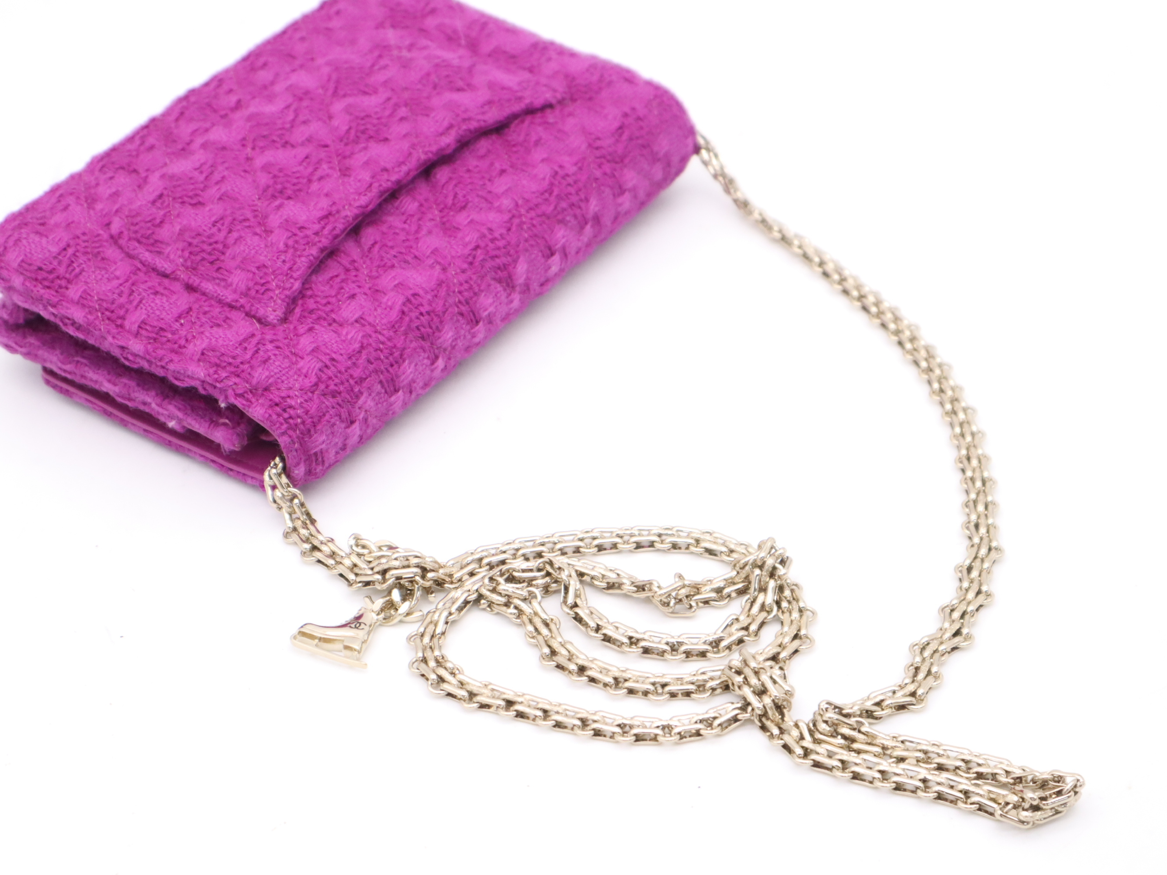 Tweed Chain Wallet, Small Flap, Small Chain, Gold Hardware, Purple, with Seal, 29080523, Shoulder Bag — view 6