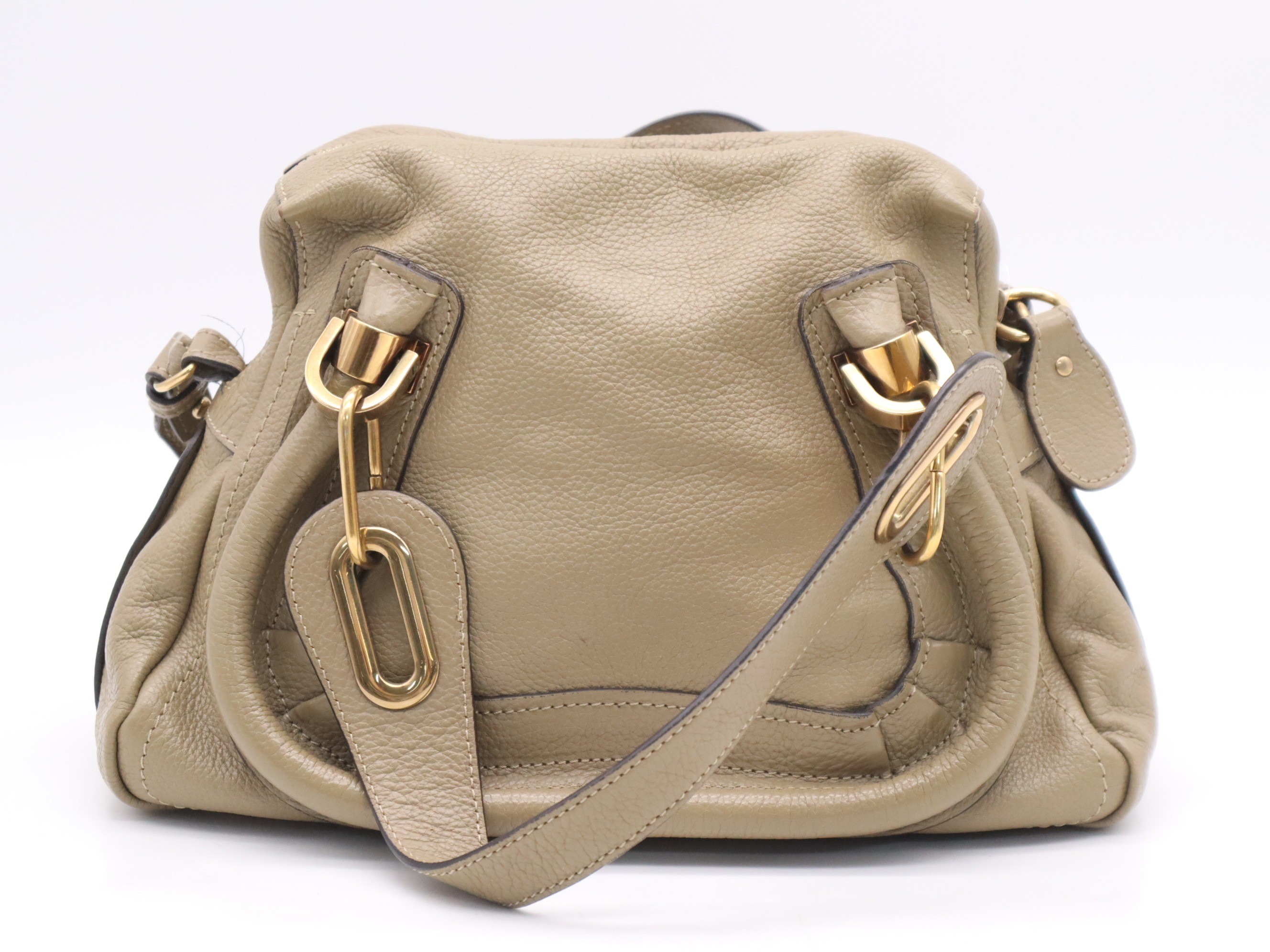 Leather Paraty handbag, beige, gold hardware. — view 2