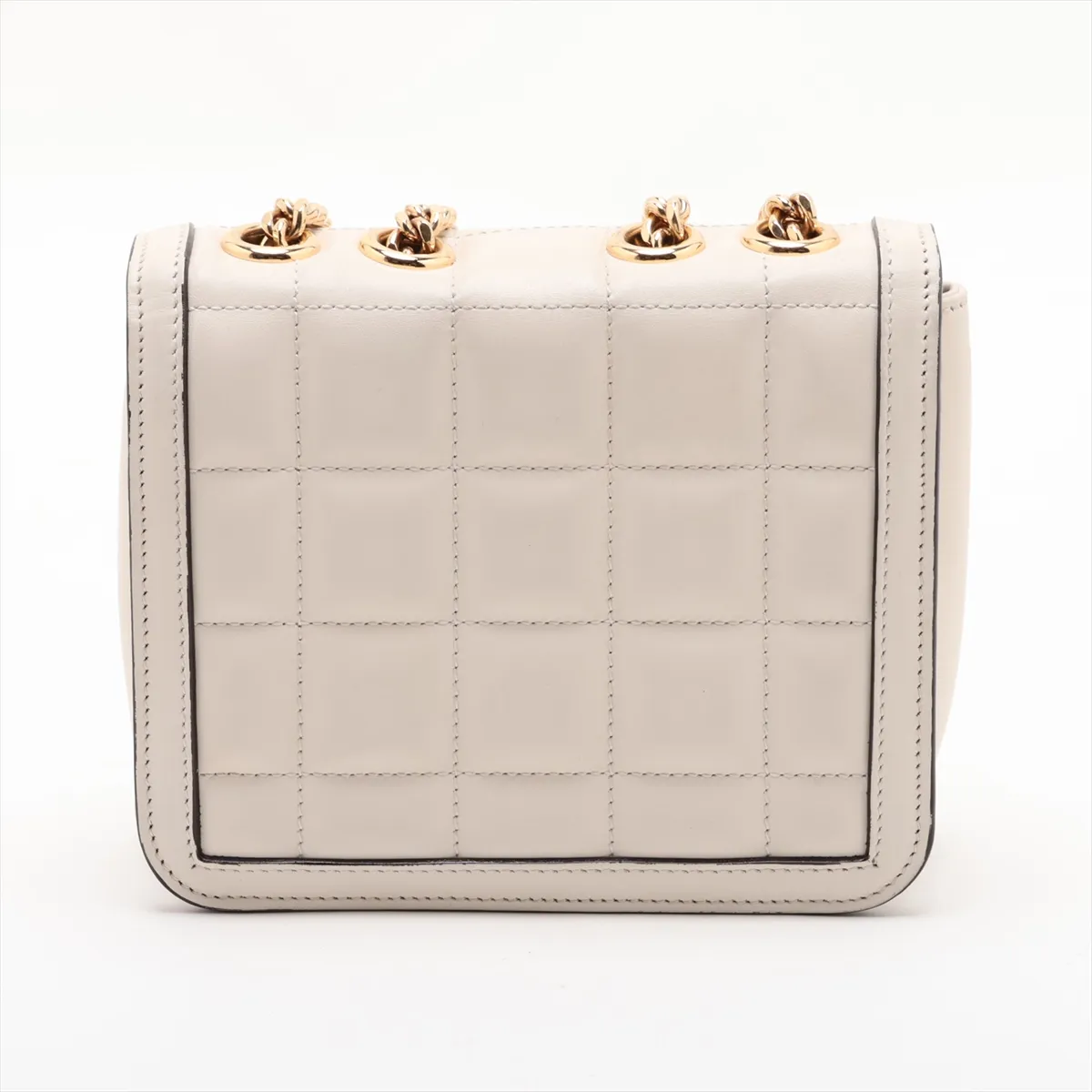 Deco Leather Chain Shoulder Bag, White, 741457 — view 2